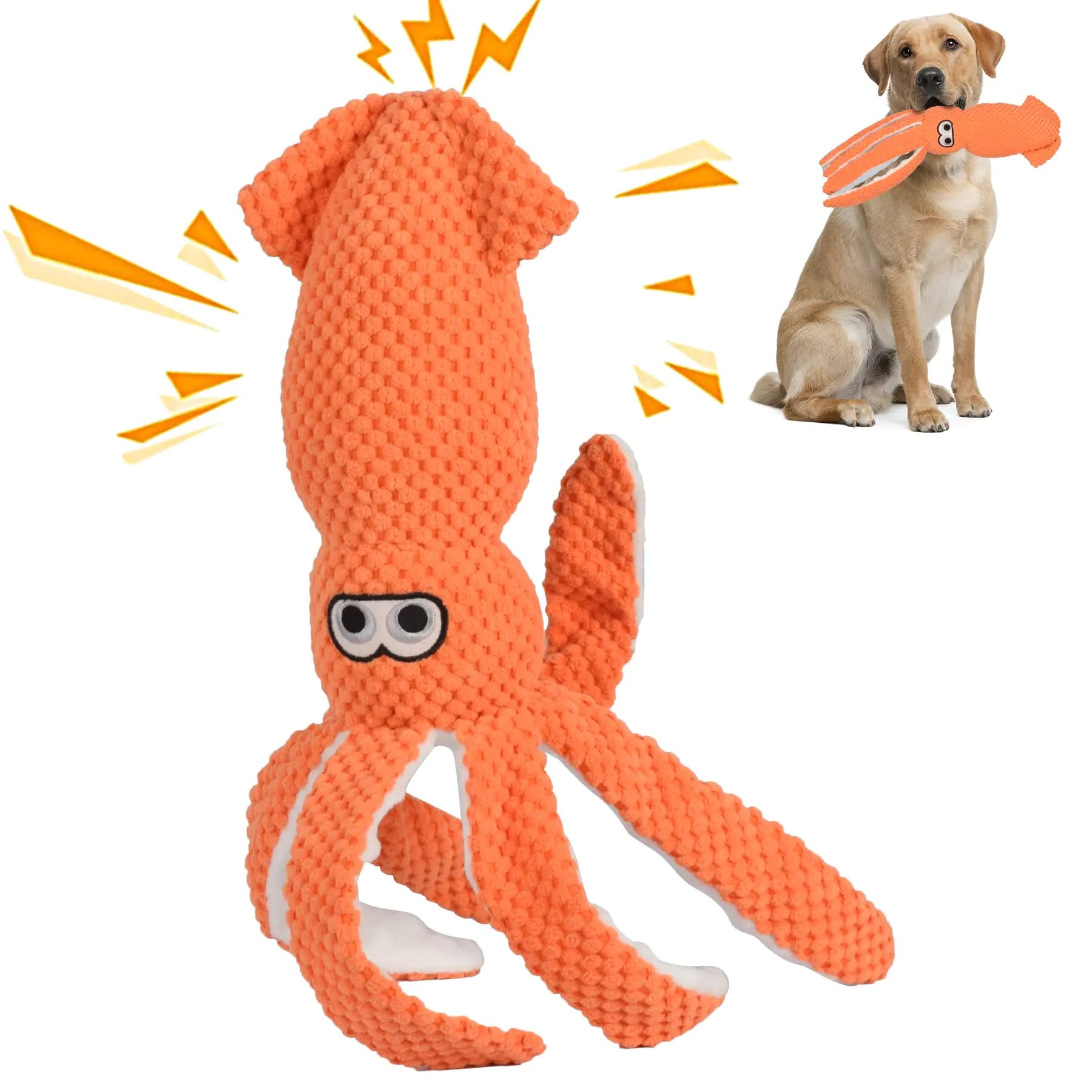 Large Durable Plush Dog Squeaky Toy Orange