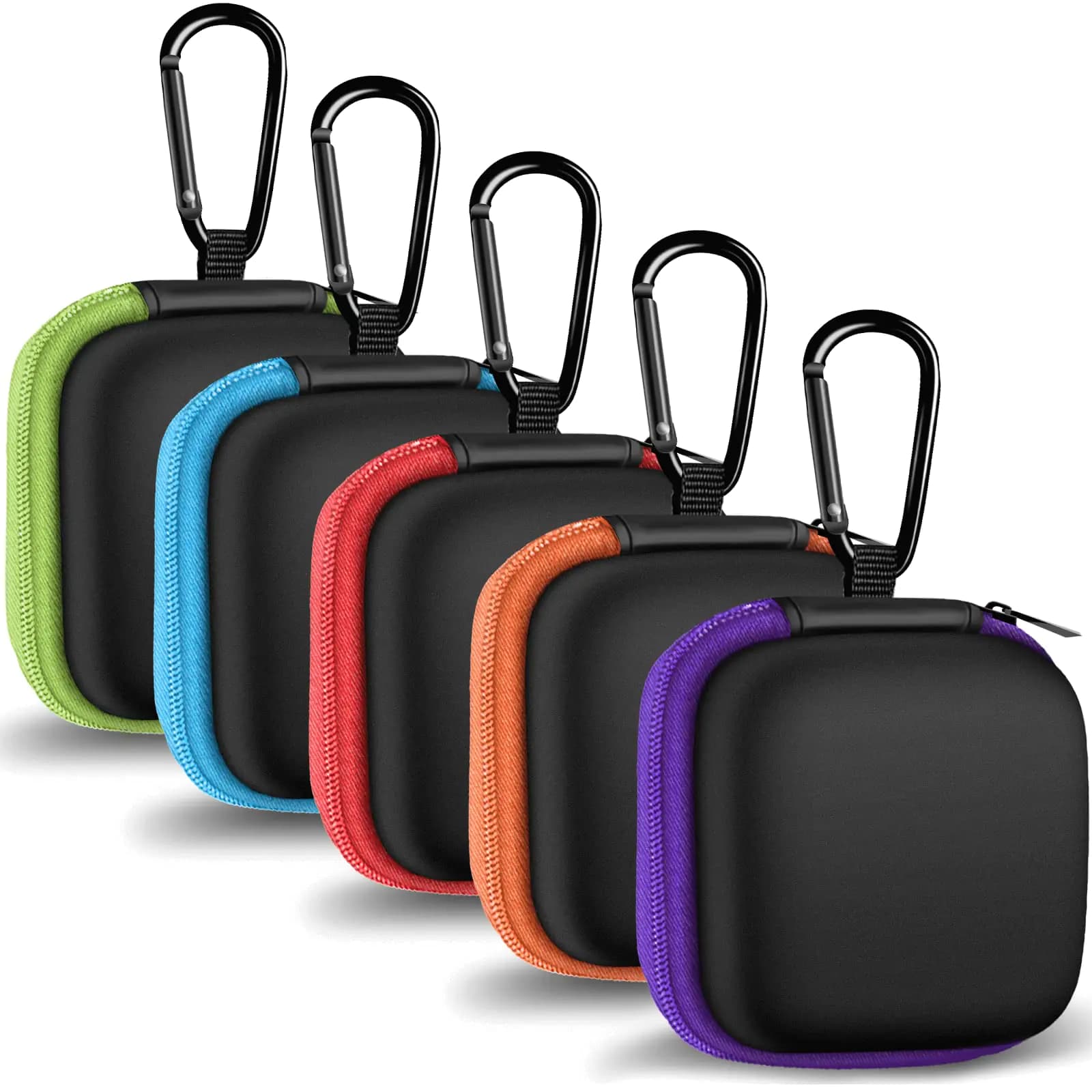 MOLOVA 5Pack Square Earbud Case Portable EVA Carrying Case Storage Bag Cell Phone Accessories Organizer with Carabiner for Earphone Earbud Earpieces SD Memory Card Camera Chips-5 Colors