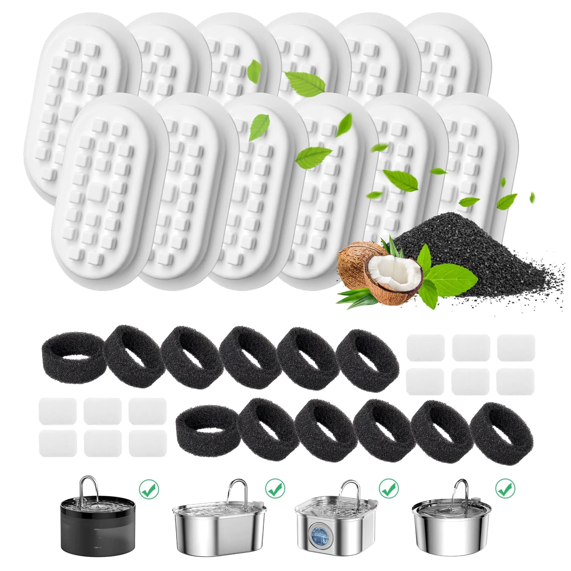 DOOOB Cat Water Fountain Filters 36 Pack Cat Fountain Replacement Filters Cat Fountain Filters for DOOOB Cat Fountain and Other Cat Water Fountain (12+12+12 Filters)