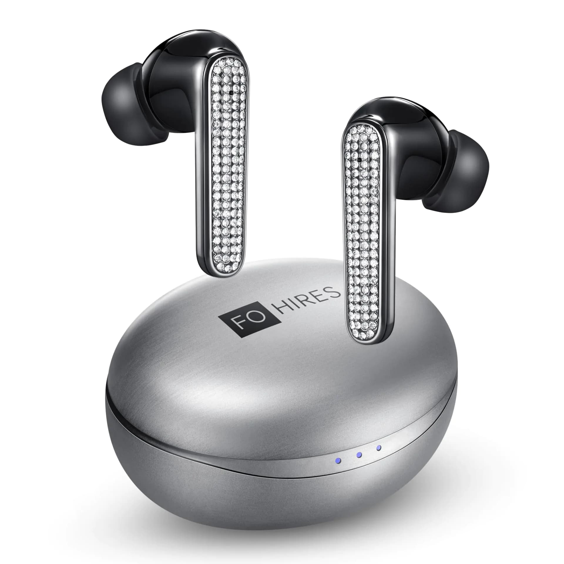 FOHIRES Diamond S Wireless Earbuds Handcrafted with Embedded Crystals Personalized Headphones (Black)