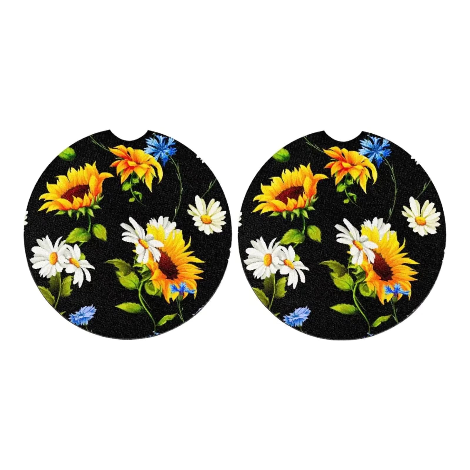 Gearider Car Coasters for Drinks Cup Holders Absorbent 2 Packs Car Cup Holder Coaster Cute Car Accessories for Women Funny Car Coasters with Finger Notch and Easy Clean(Sunflower Daisy Floral)