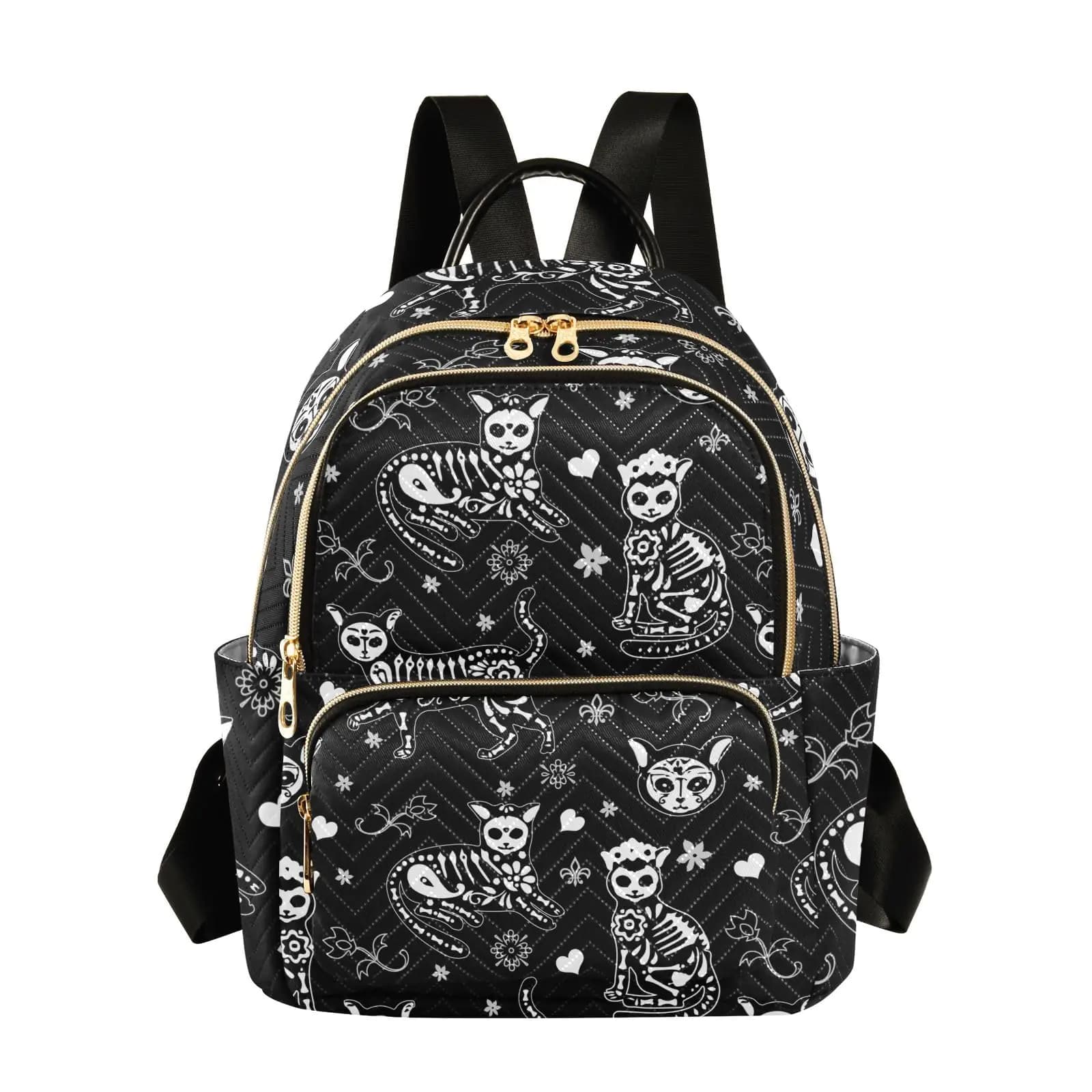PJGINUIUA Women Fashion Backpack Purse Casual Lightweight Travel Shoulder Bag Death Cat Rucksack Ladies Bag Small