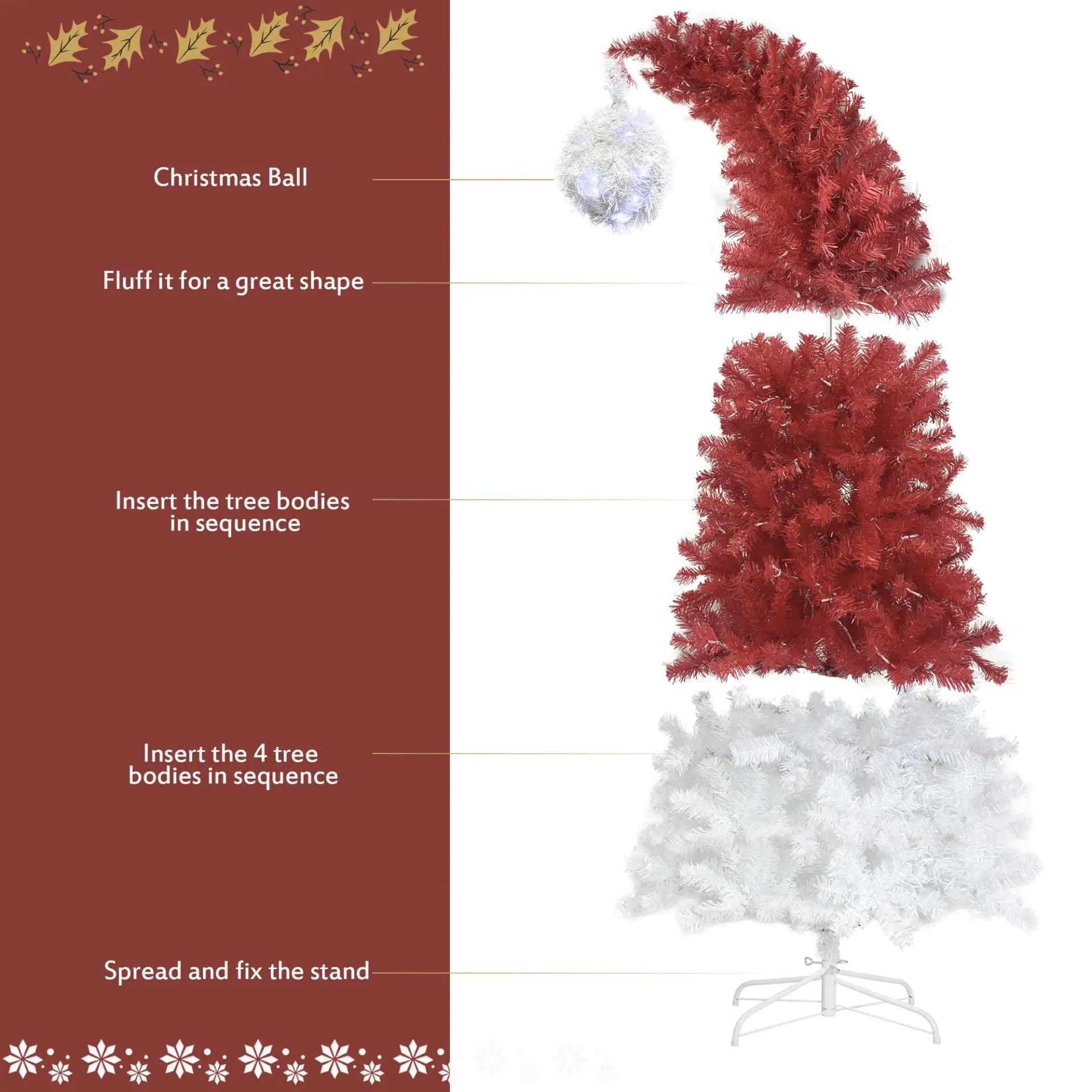 6 Foot Articulated Fir Artificial Fir Curved Top Christmas Tree 1250 Branch Tips, 300 LED Lights Christmas Lights