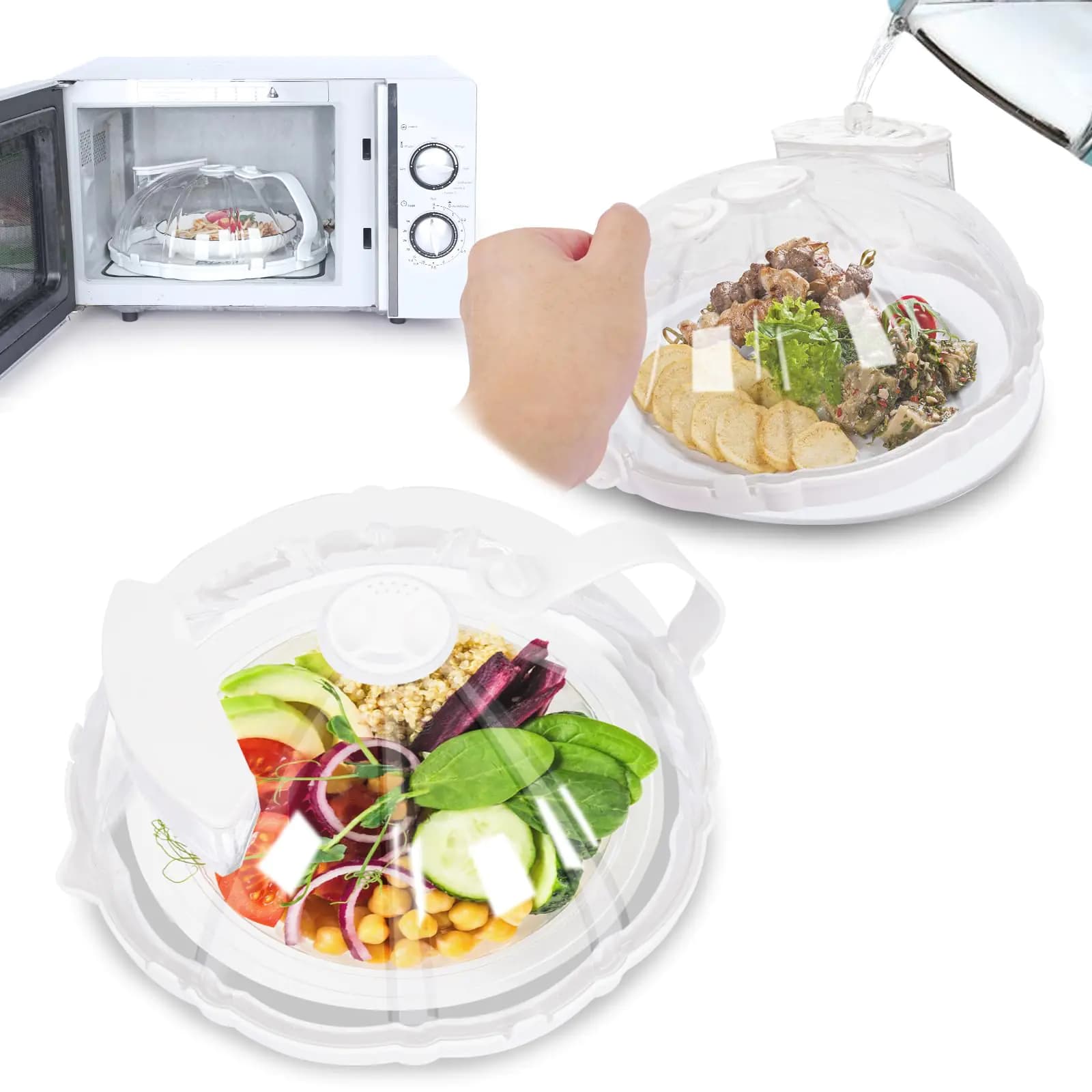 Microwave Splatter Cover for Food Guard - 10 Inch Microwave Splatter Cover with Water Steamer and Handle - Kitchen Gadgets and Accessories - House Essentials for Kitchen