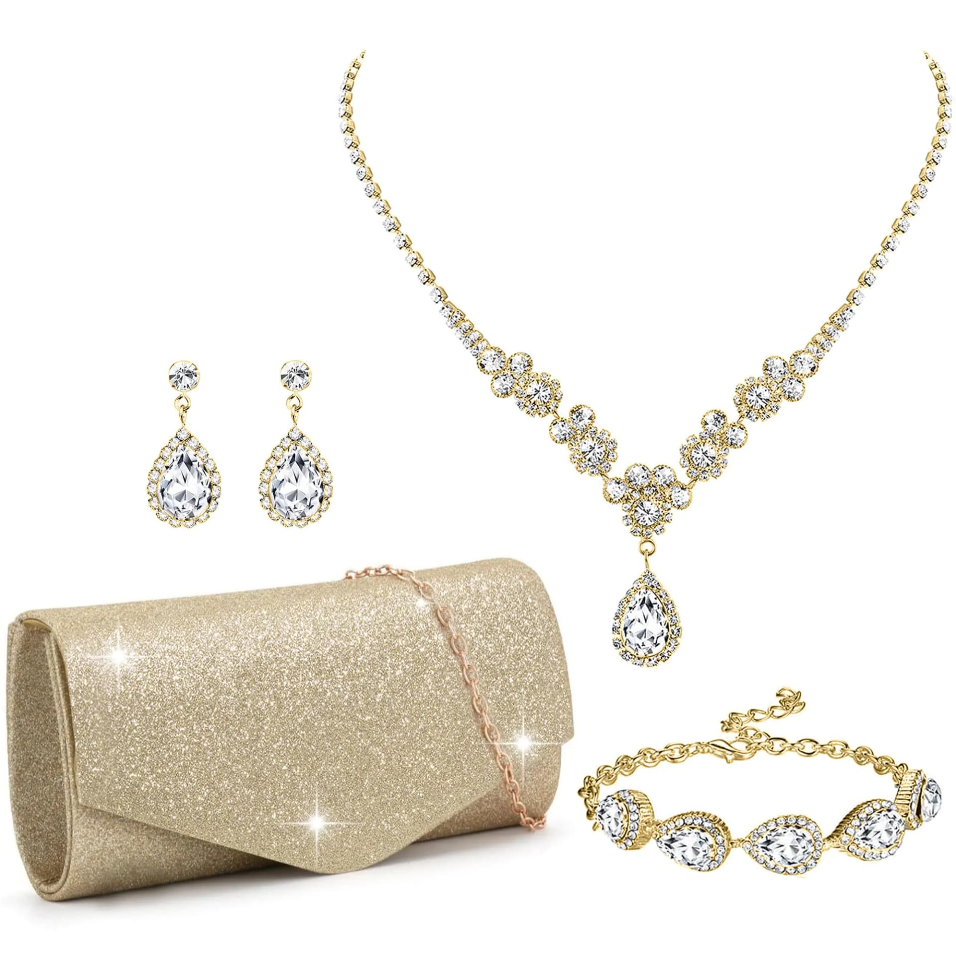Women's Rhinestone Crystal Jewelry Set with Clutch