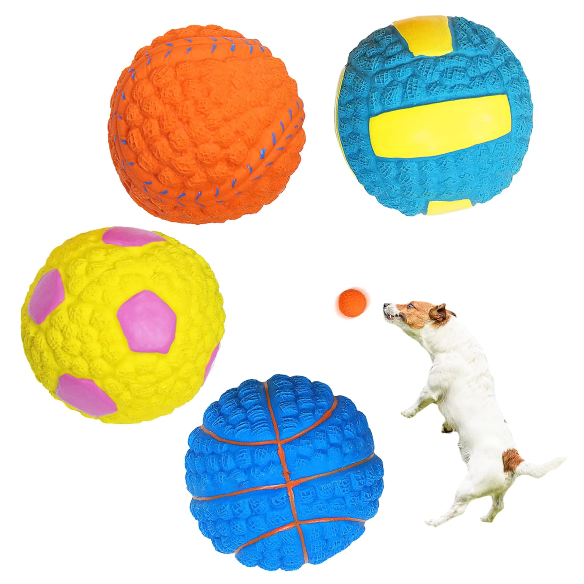 Generic Dog Toys Balls Latex Squeaky Dog Toys 2.6 in Interactive Dog Toys for Chase and Fetch Durable Dog Toys for Small Medium Large Breeds (Set of 4) Polychrome