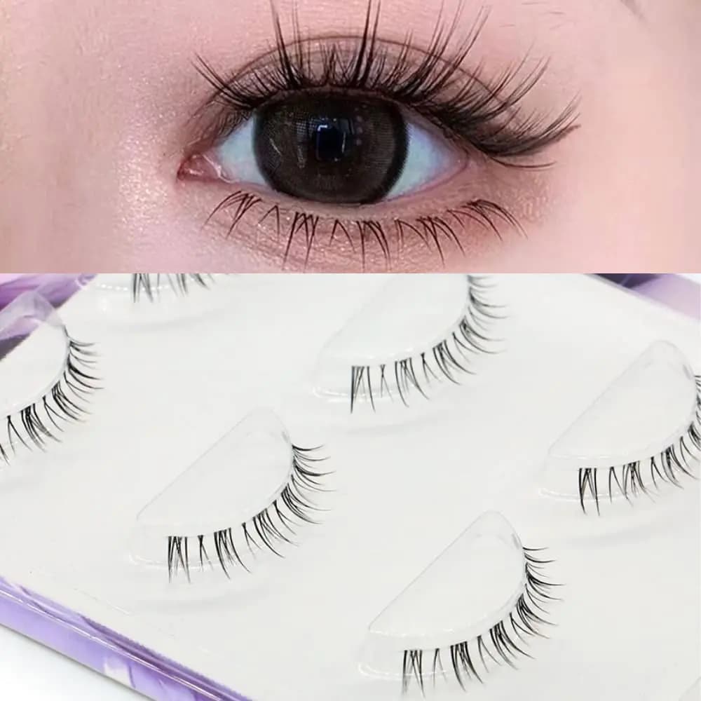 Okdeals 3 Pairs Thai Style Lower Lashes 3D Natural Look Manga Lashes with Soft Clear Band Thai Short Bottom Eyelashes Cosplay Anime Lashes Little Devil Lash Beauty Eye Extension Tools