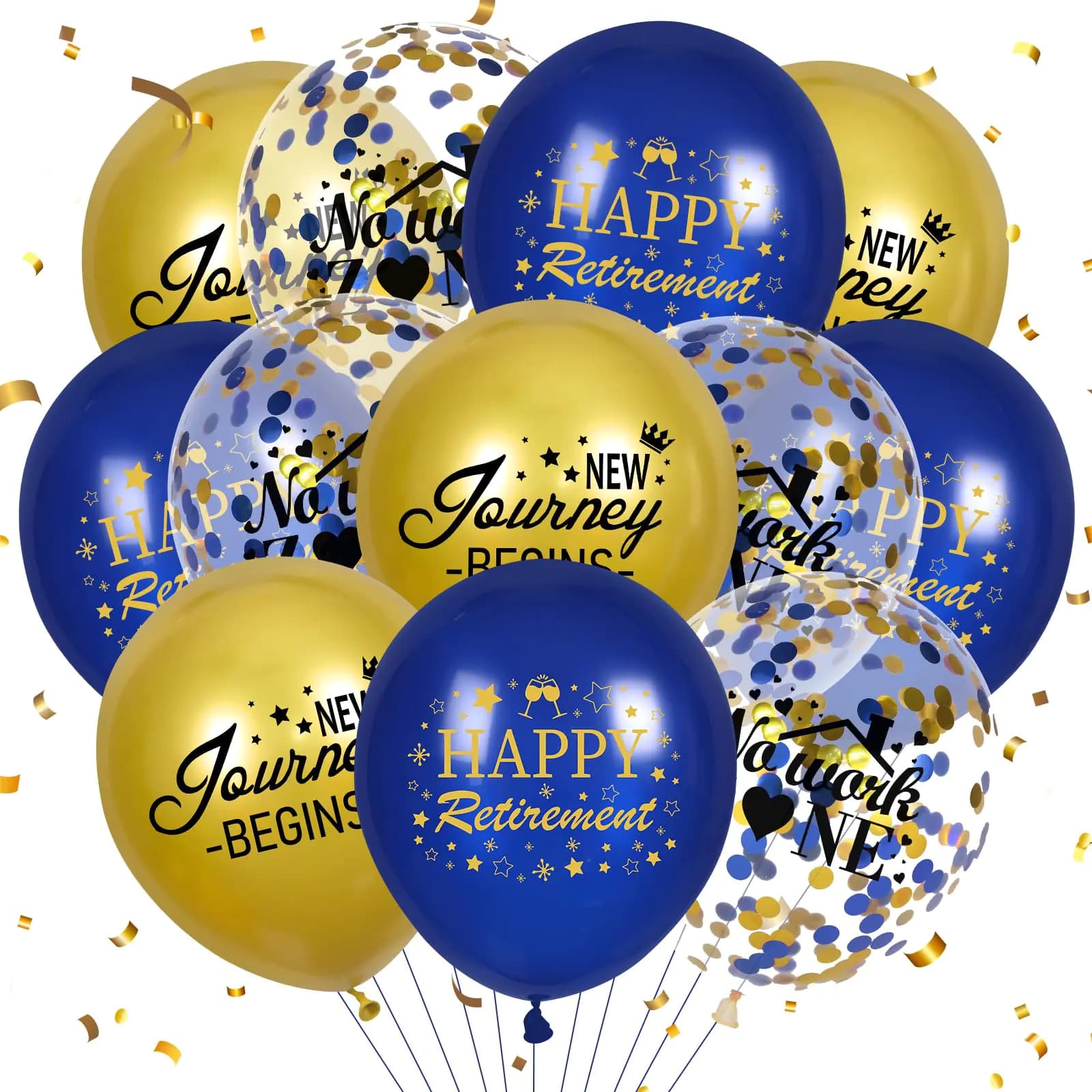 Happy Retirement Balloon 50 Pcs Blue Gold Retirement Party Decorations Balloons New Journey Begins Retirement Balloons for Women Men Office Retirement Farewell Party Supplies