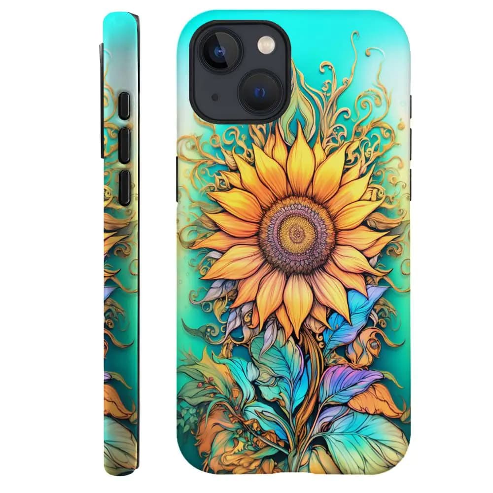 DJSOK Case Compatible with iPhone 15Mysterious Sunflowers Phone Case Shockproof Hybrid 2-Layer Hard Shell Phone Case for iPhone 15
