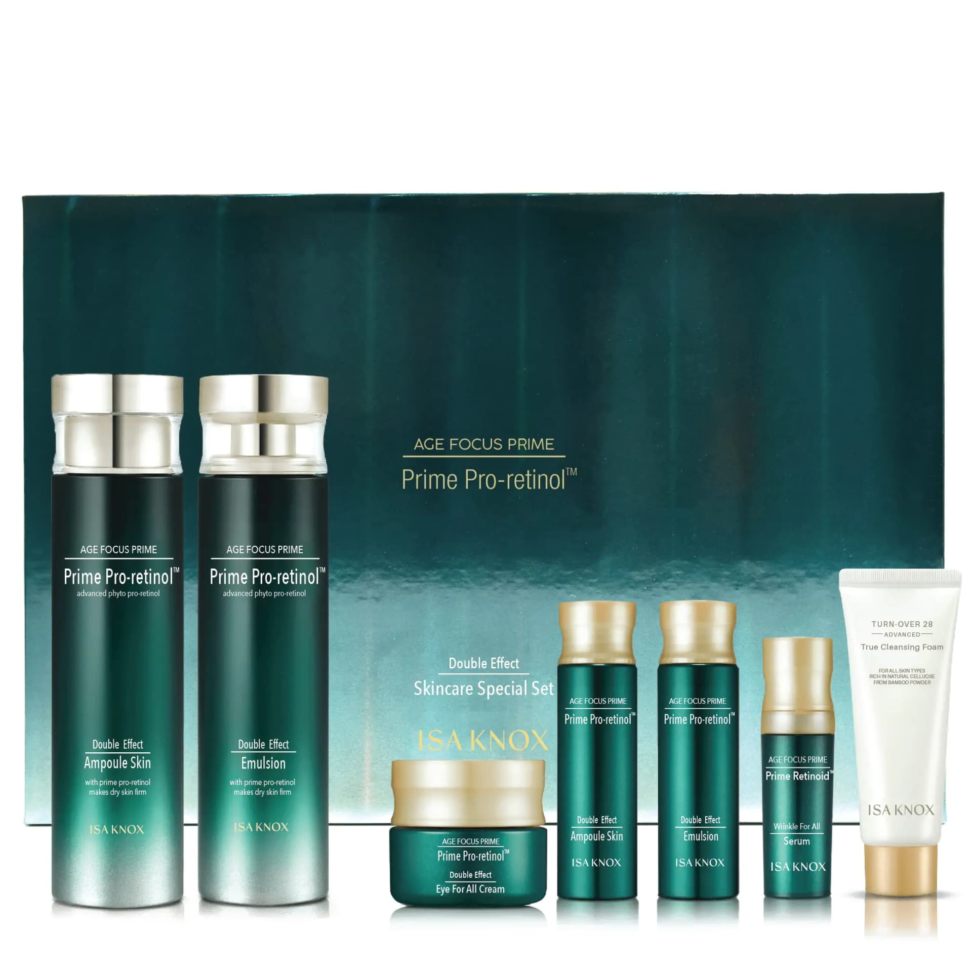 ISA KNOX AGE FOCUS PRIME DOUBLE EFFECT SKINCARE (417 ml / 14.10 Fl Oz) - Korean Skincare Lightweight but Nourishing by LG BEAUTY. Toner Emulsion Lotion Serum Cream Cleansing Foam.