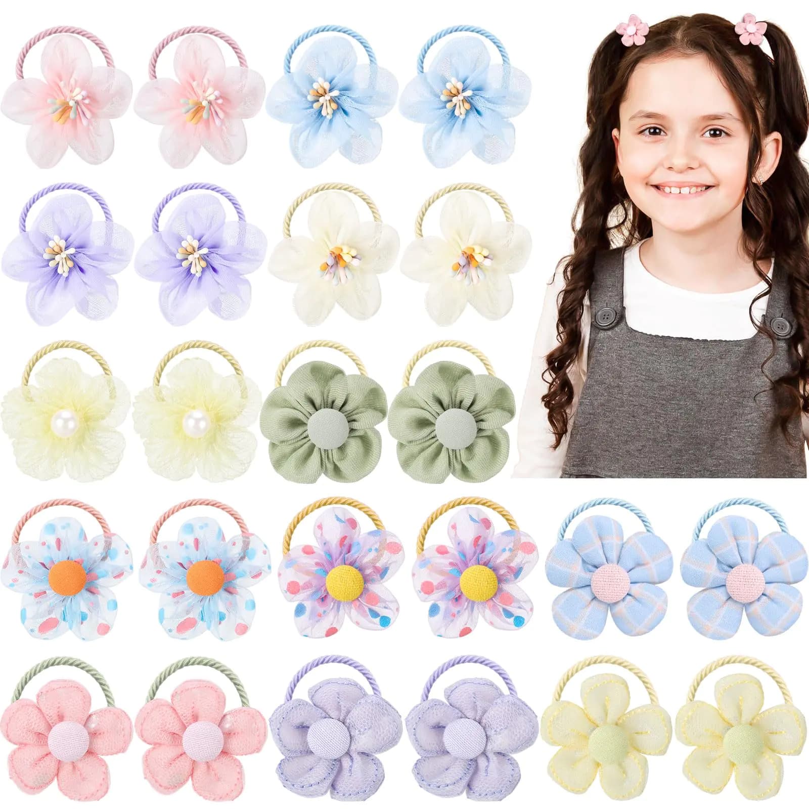 obeoby 24 Pcs Toddler Hair Ties Girls Hair Accessories Baby Flower Hair Ties Little girls Hair Accessories for Thick Thin Hair Multicolors