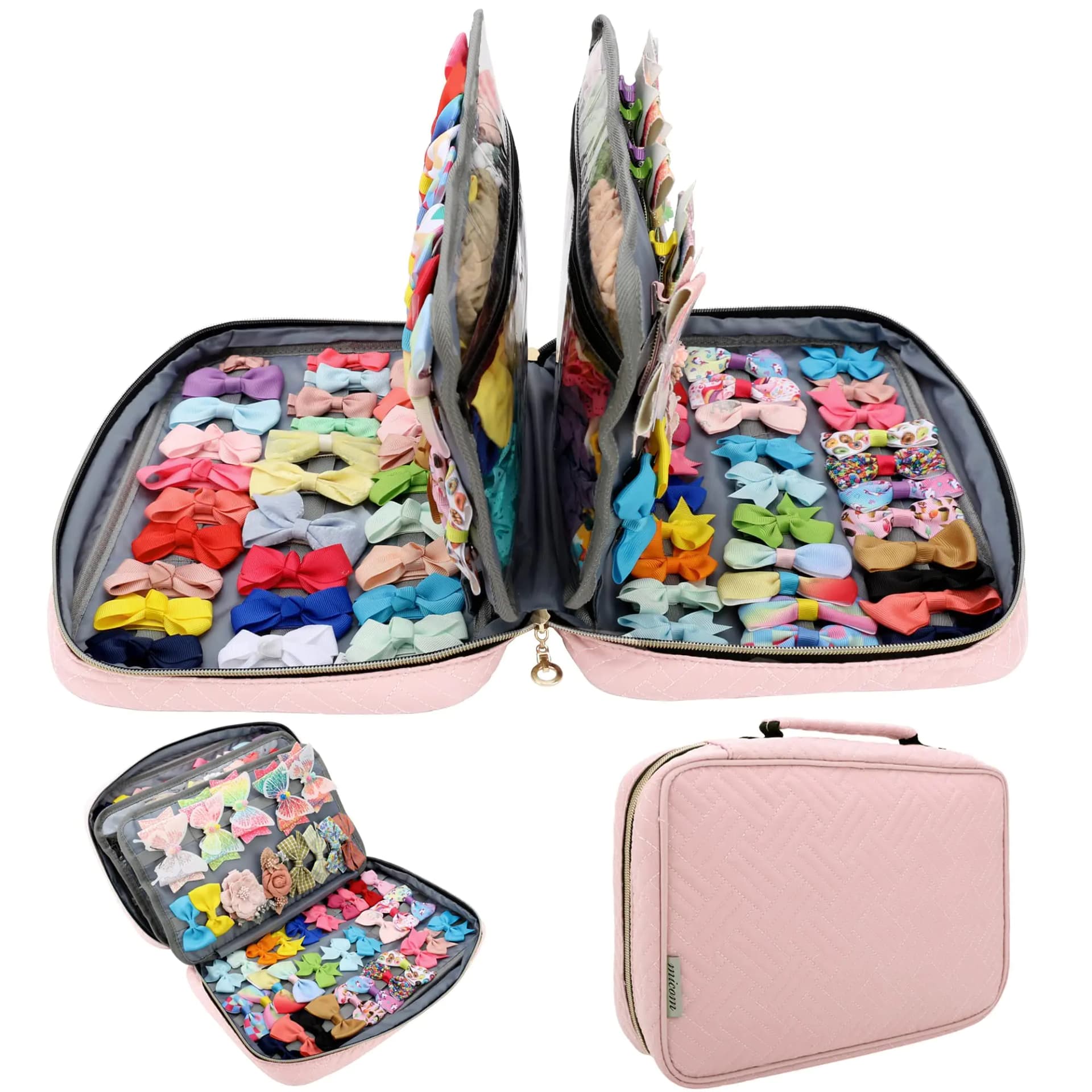 MICOM Hair Accessories Storage Bag For Baby Girls Hair Bow Organizer Multifunctional Hair Accessories Storage Carrying Case for Display Hair Clips Headbands Scrunchies Travelling Storage Bag
