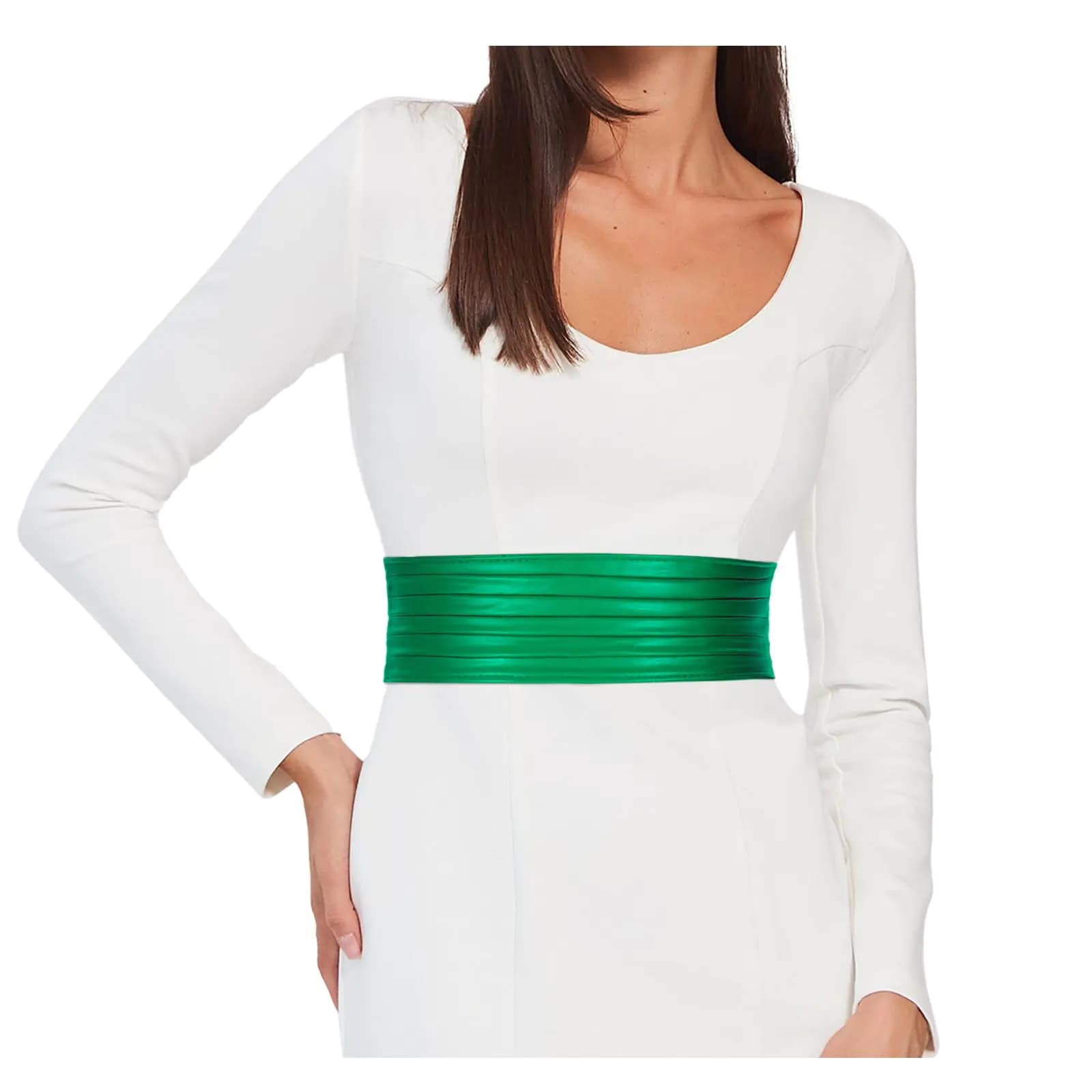 VONMELLI Elastic Wide Belts for Women Dresses Leather Waist Green Belt Women Fashion Stretch Ladies Belt M