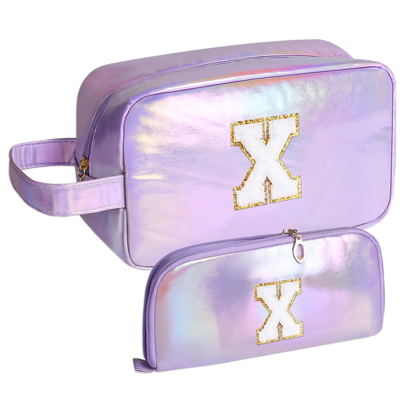 YRUBOHA Personalized Initial Makeup bag for womanTravel Makeup BagGift for WomenMomMonogram Preppy Makeup Bag Cosmetic Bag Set (Letter X)