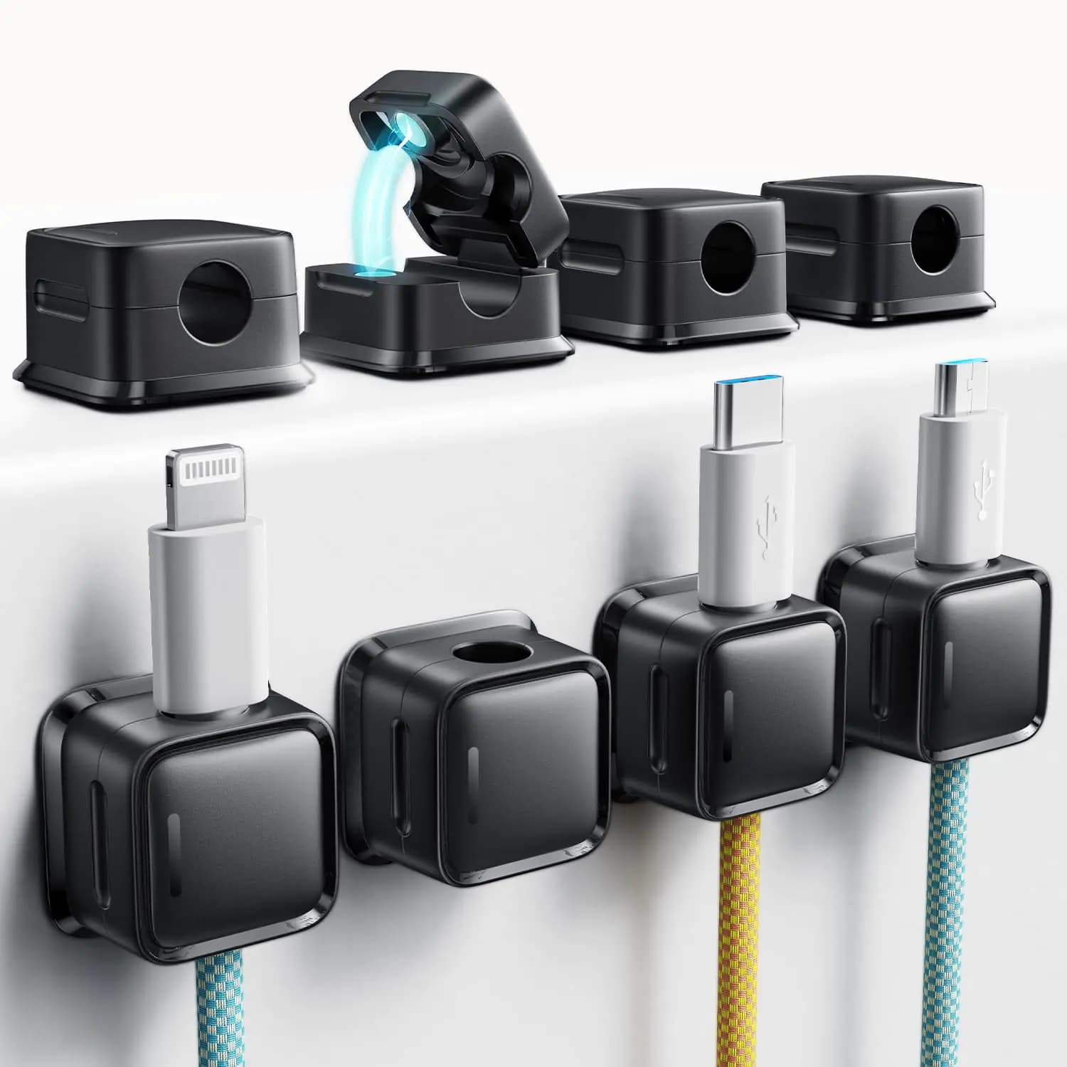 Cord Organizer Holder 8 Pack Magnetic Desk Cable Clips Management Hide Phone Charging Cable Keeper Strong Adhesive Wire Charger Holder for Nightstand Kitchen Appliances Office Supplies