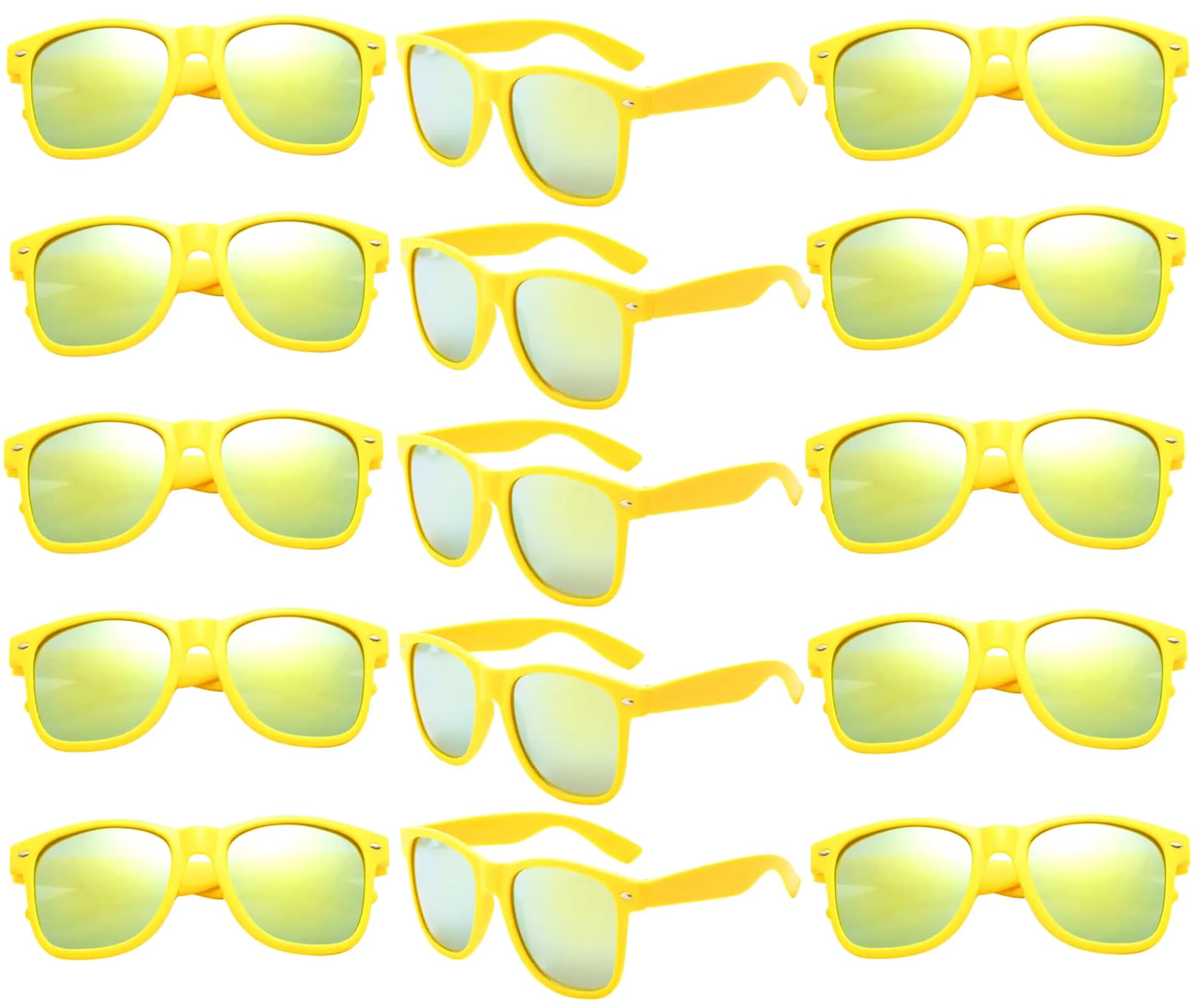 Fsmiling Yellow Sunglasses Bulk Adult Party Sunglasses 80s Sunglasses Shades for Men Women Mardi Gras-15PackUV Protection