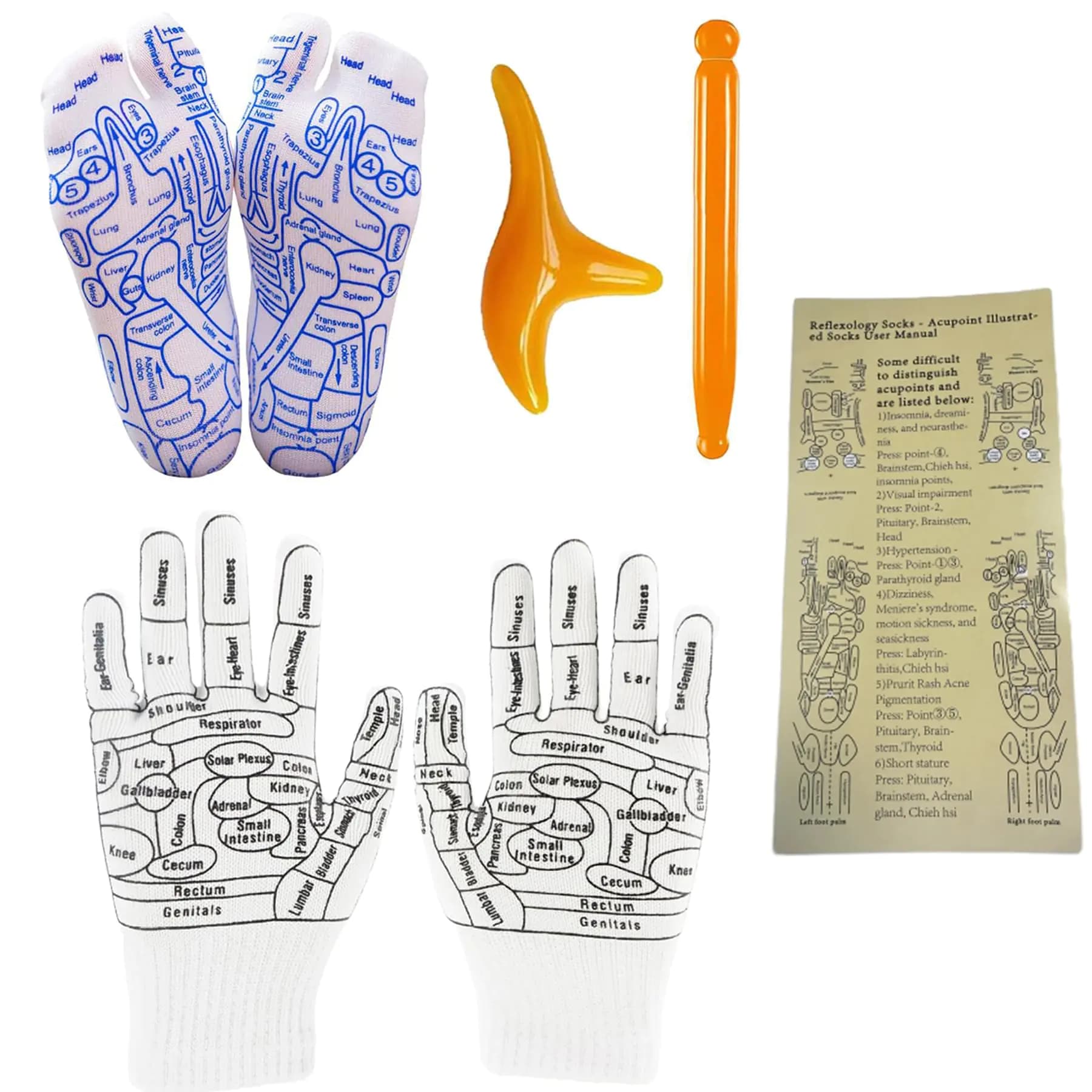 ACKNOUR Reflexology Socks and Gloves Tool Set Hand Spa Reflexology Tools Massage and Foot Massage with Massage ToolRelief Remedy for Foot and Hand Massage for Women