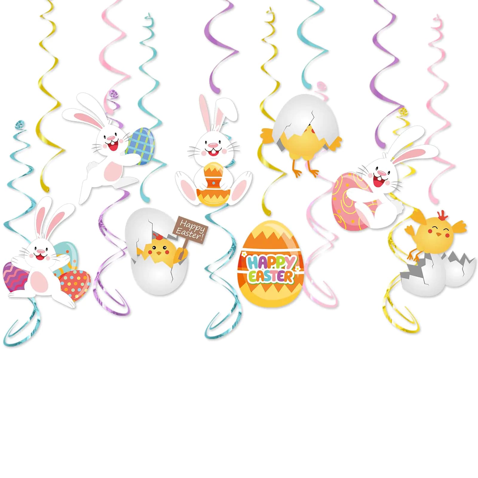 Easter Party Decorations Streamers - 13Pcs Cute Bunny Eggs Hanging Swirl Ceiling DecorBirthday Kids Favors Gifts Spring School Home Office Indoor Supplies Hugtmr