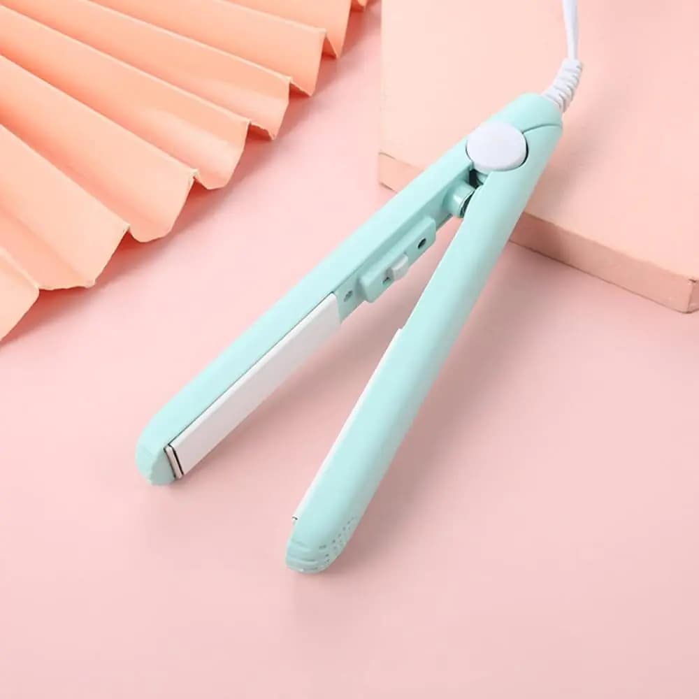 Blue Mini Hair Curler Ceramic Mini Hair Curler for Short Hair Fine Hair 2 in 1 Mini Ceramic Curler Hair Straightener Mini Curling Iron Barrel Short Hair Styling Tools
