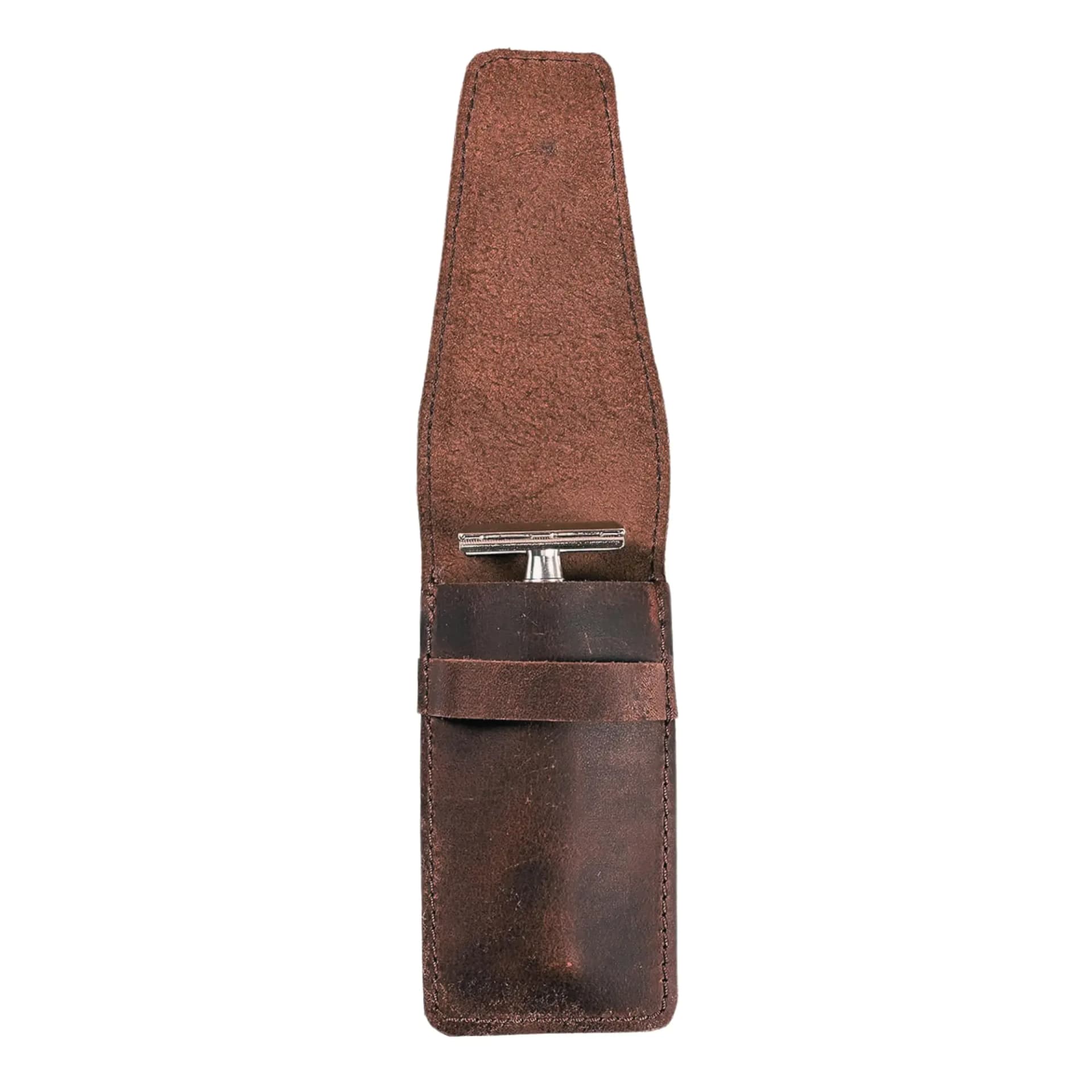 Leather Safety Razor Case | Shaving Accessories | Straight Safety Razor Case for Double Edge | Personal Care Essentials | Handmade | Razor Case for Travel:: Brown Leather