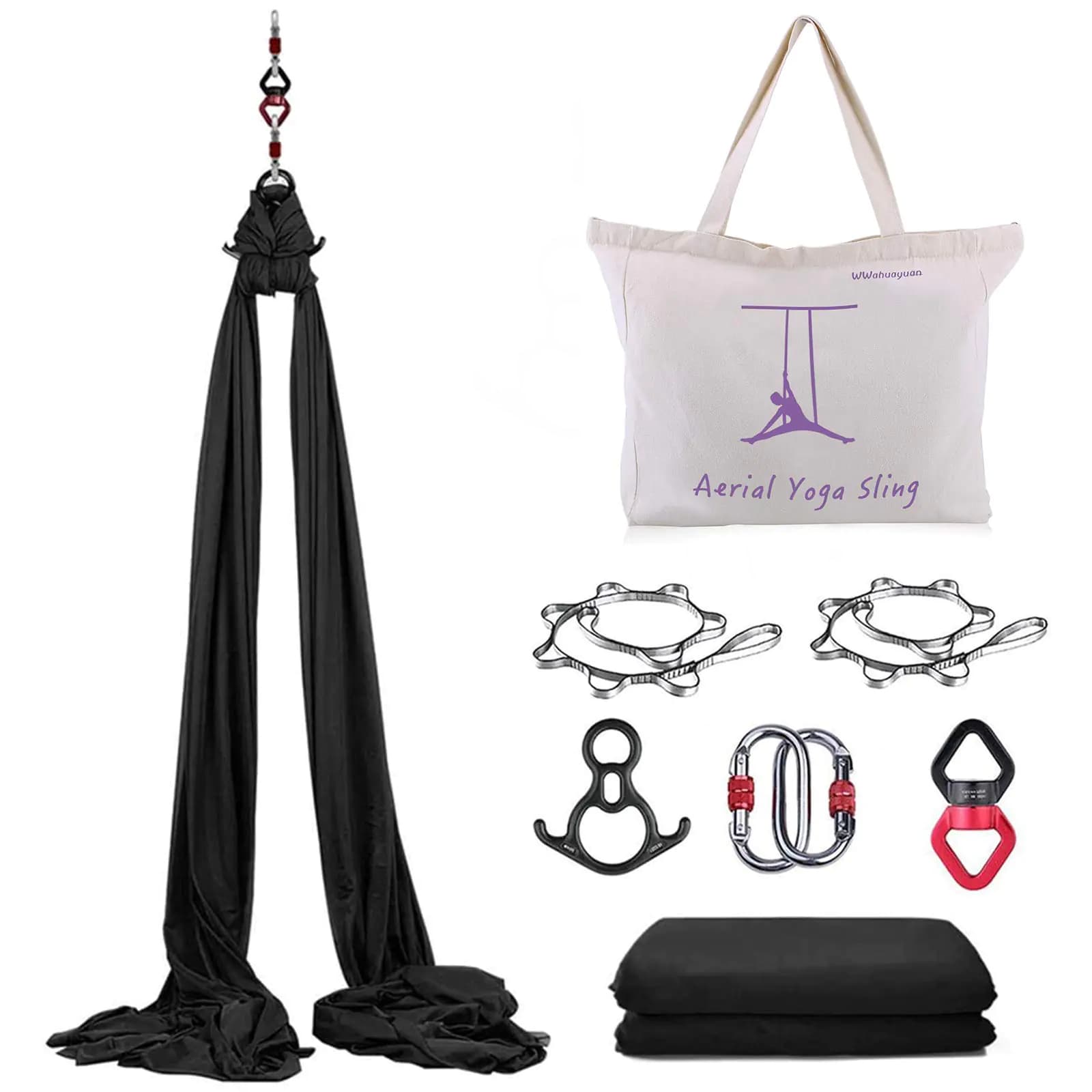 WWahuayuan 10M Premium Aerial Silks Equipment Yoga Pilates Swing Aerial Yoga Antigravity Hammock Trapeze for Acrobatic DanceAir Yoga Aerial Yoga Hammock (Black)