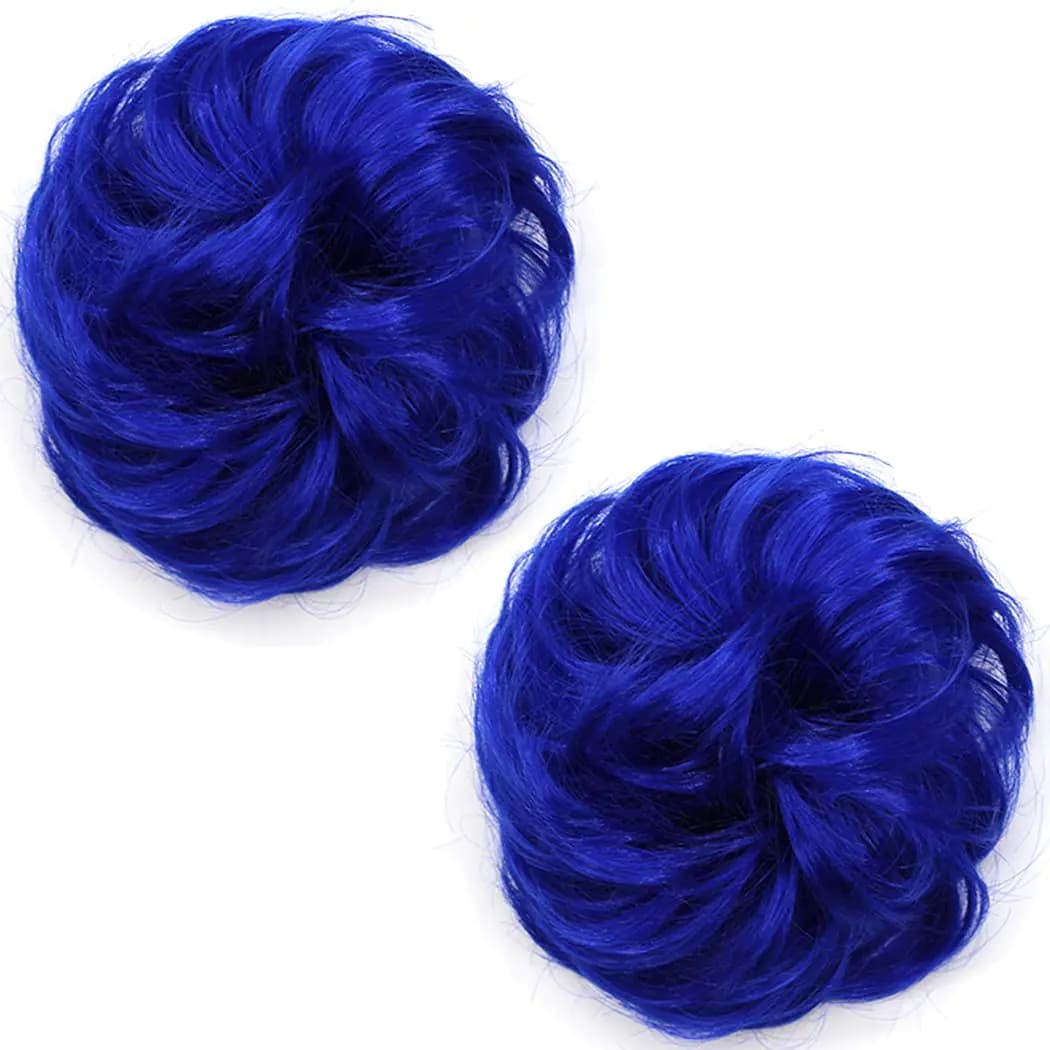 Messy Curly Hair Bun Piece Blue