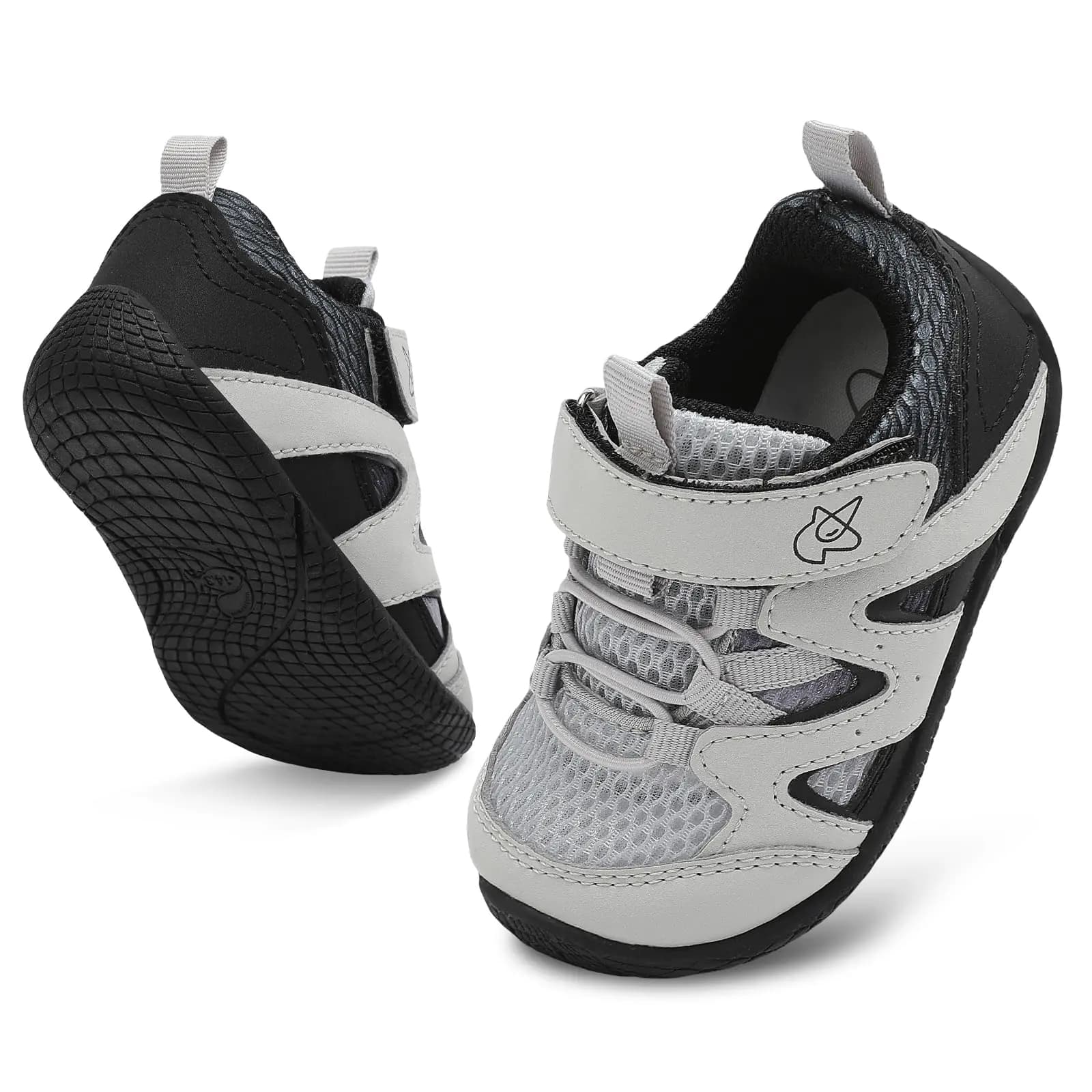 LeIsfIt Toddler Shoes Boys Girls First Walking Shoes Non-Slip Baby Sneakers Infant Breathable Shoes Crib Shoes Grey Black 7-8 Toddler