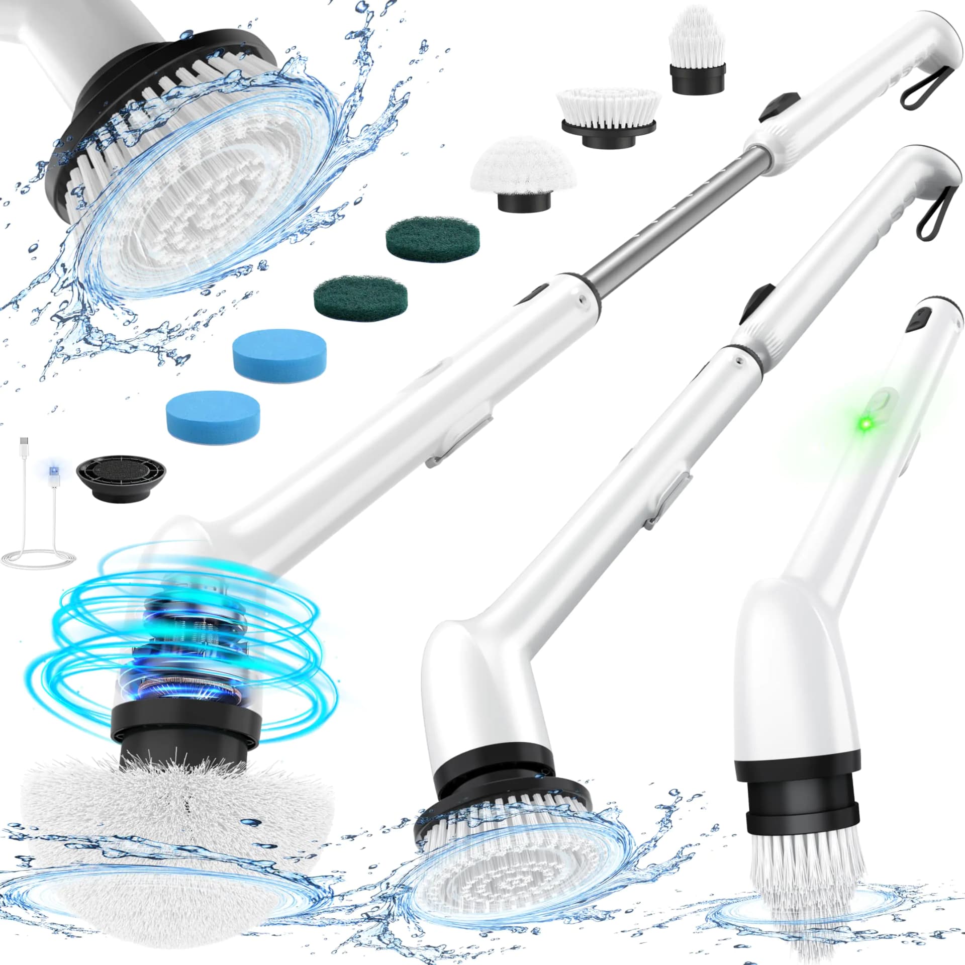 LyriFine Electric Spin Scrubber New Full-Body IPX7 Waterproof Bathroom Cleaner Brush Shower Scrubber with Long Handle & 2 Speed Heads Replacement Cleaning Supplies for Tub Shower Tile Floor
