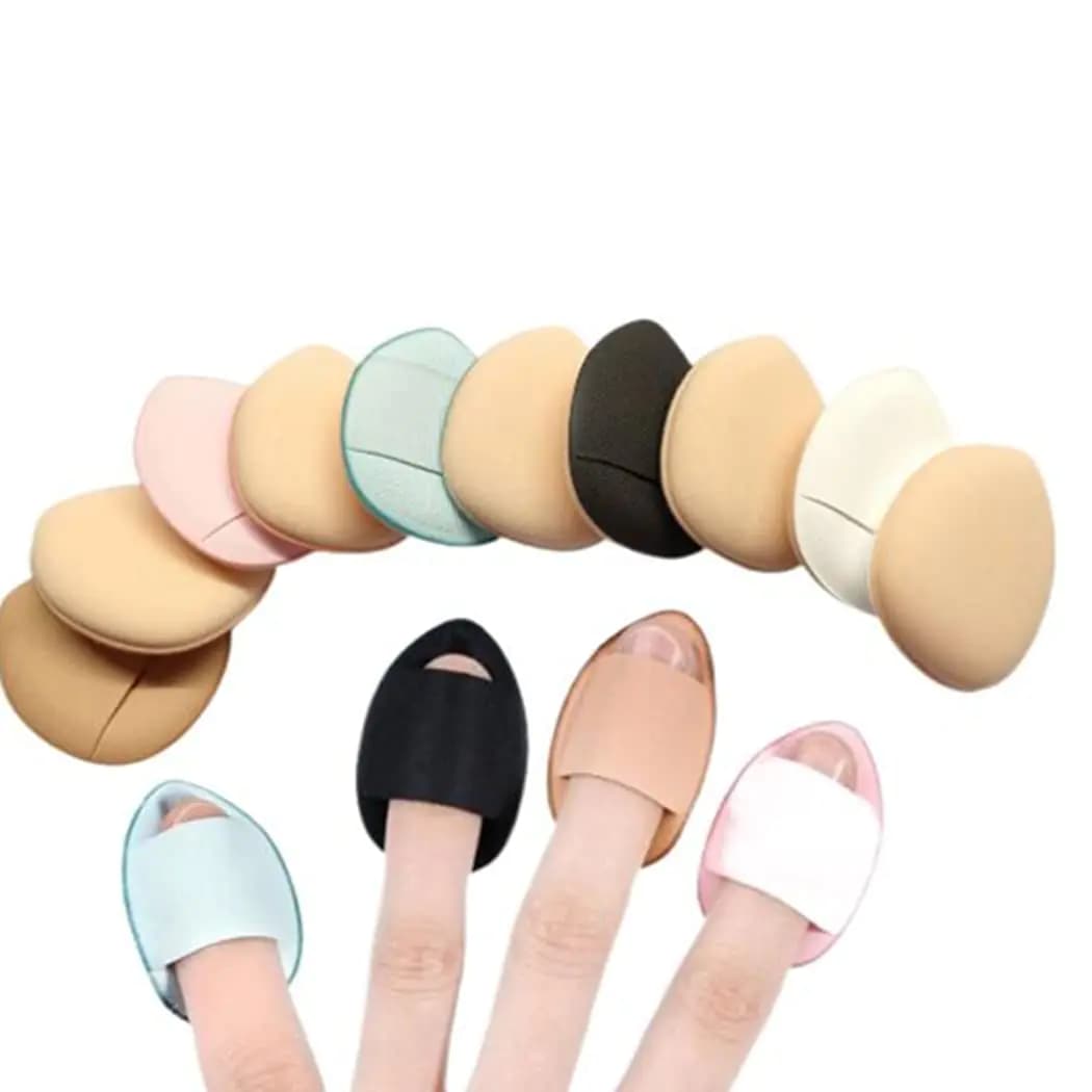 10 Pack Finger Powder Puff with Finger Holder Strap Mini Fingertip Makeup Sponge Pad for Liquid Foundation Cream Concealer Eye Shadow Wet Dry Beauty Makeup Tools (5 Color)