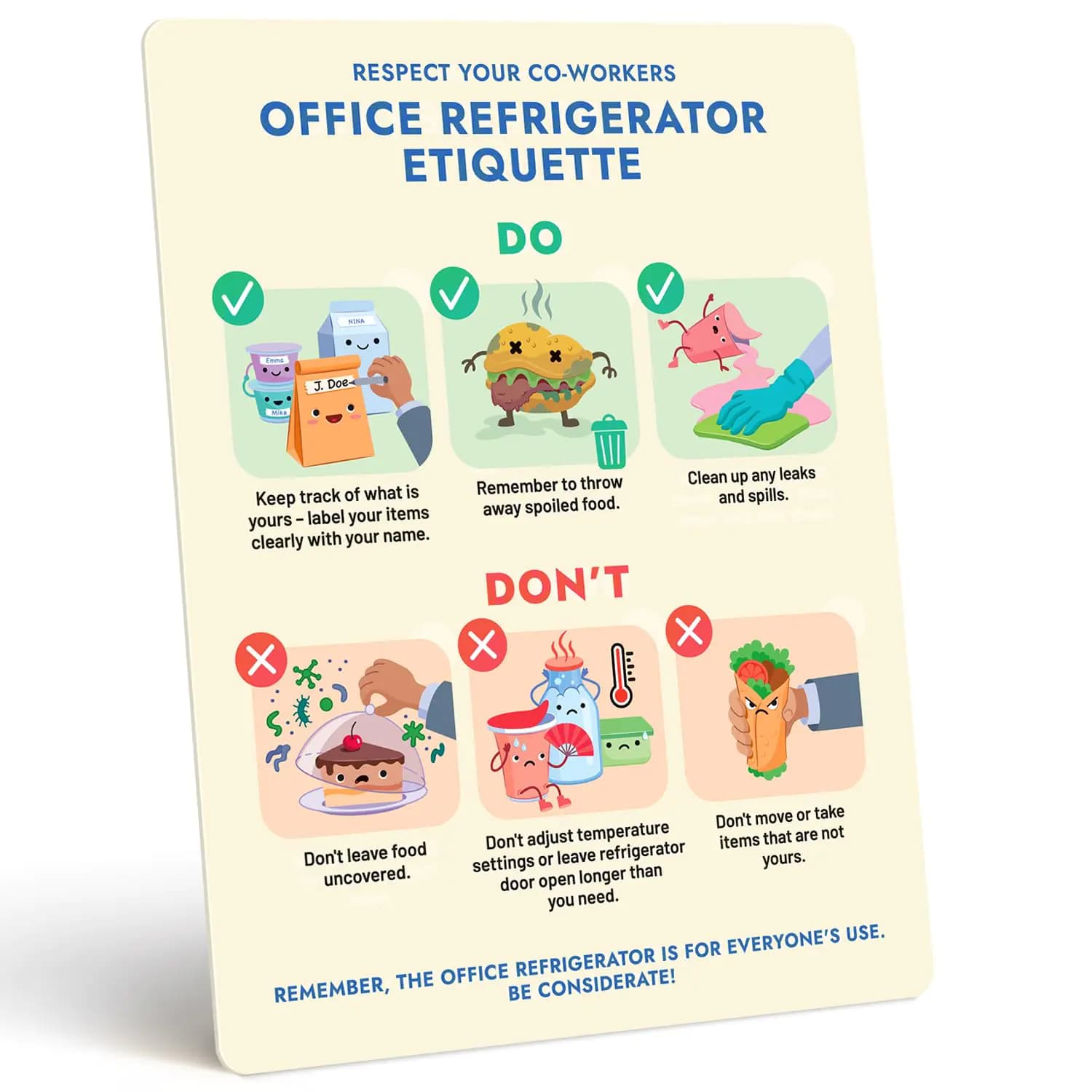 Office Refrigerator Etiquette Guide - Magnetic Signs for Refrigerator to Promote Respectful Behavior - Cute Office Supplies & Office Accessories - Office Must Haves Kitchen Decor - Office Essentials