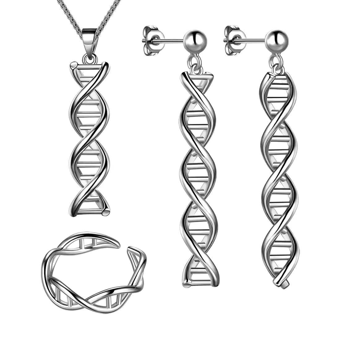beautlace DNA Double Helix Chemistry Science Molecule Biology Necklace/Earrings/Rings Set 18K Gold Plated DNA Dangle Earring Jewelry Set for Women KS0005Y