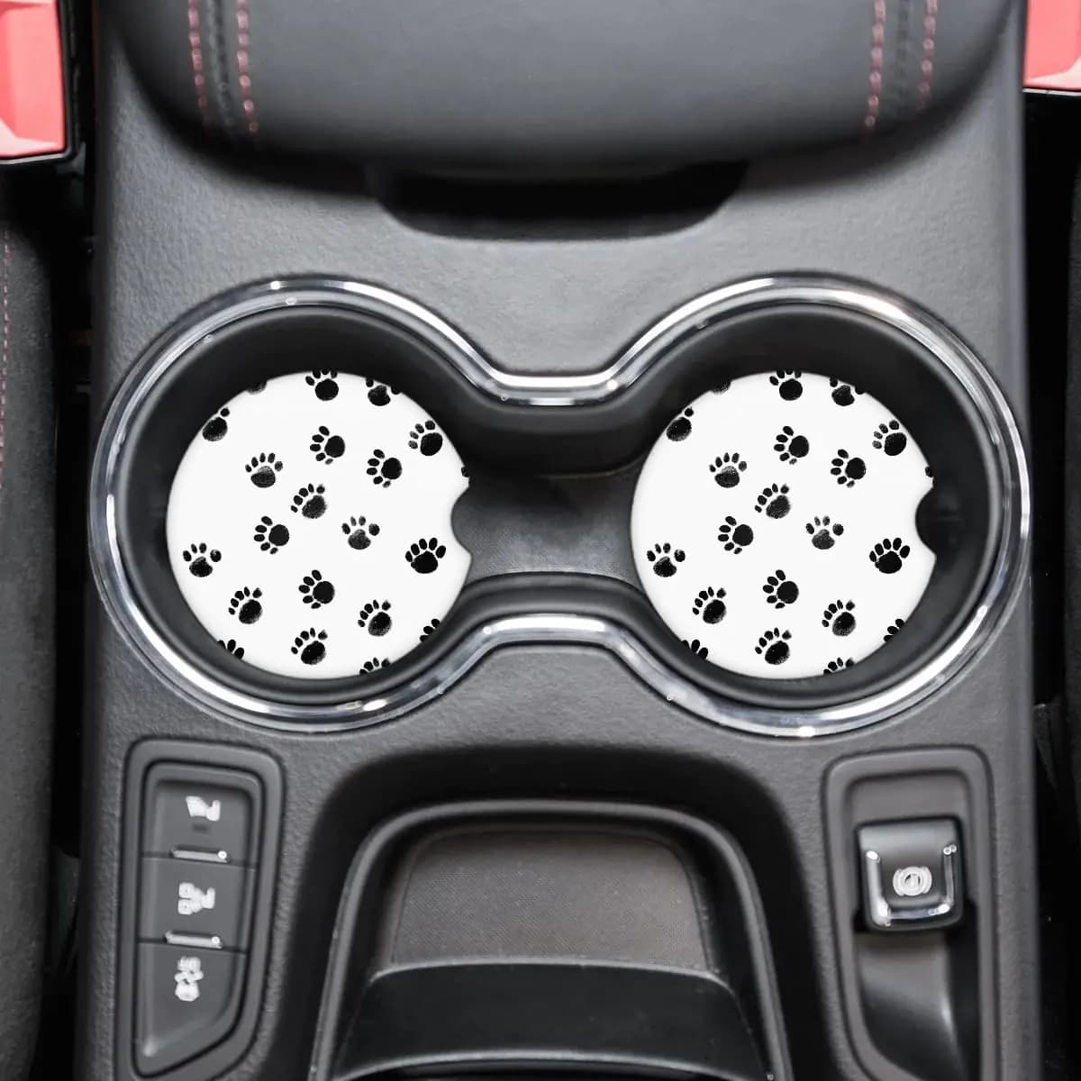 Cup Holder Coaster for Car 2 Pack Car Coasters for Cup Holders Cork Base Car Cup Coasters for Drinks Universal Funny Aesthetic Car Accessories Table Coaster Home Decor (Dogs Footprints)