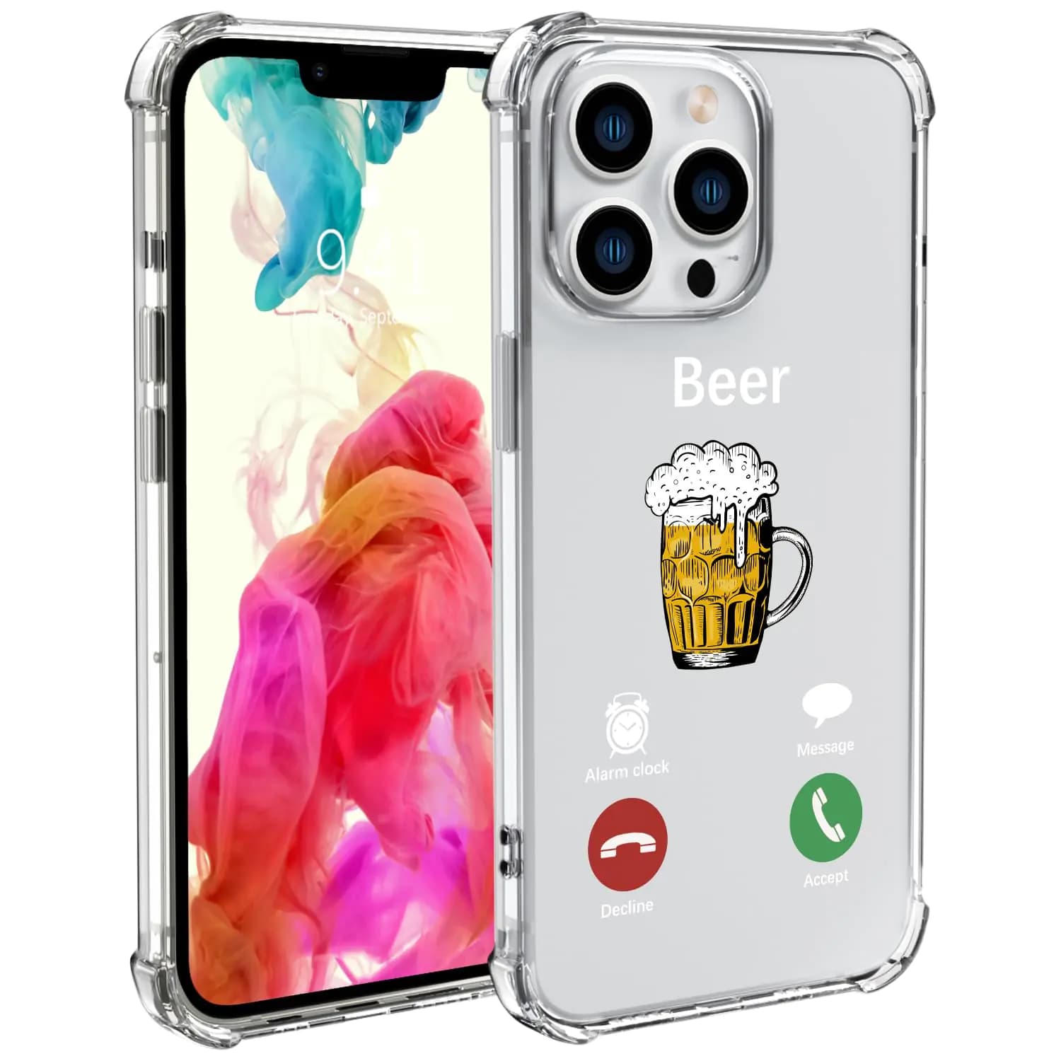 Wihytec Beer Calling Phone Case for iPhone 13 Funny Beer Case Cover Clear Phone Case w/Four Corner Reinforced Shockproof Girly Women Phone Cover Transparent Phone Case