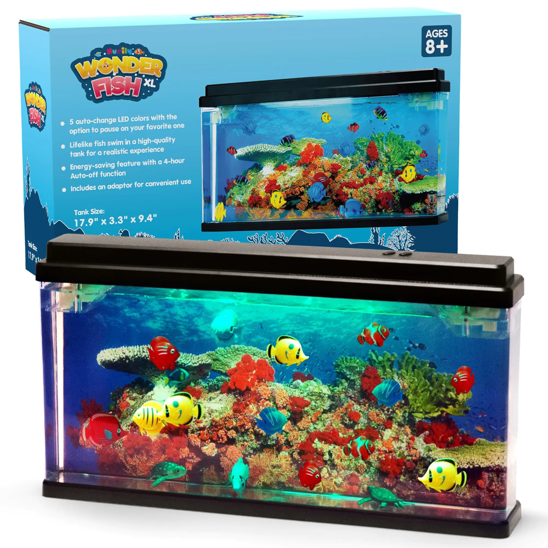 XL Virtual Ocean Aquarium with LED Lights Moving Fish - Desk Toy for Kids & Adults