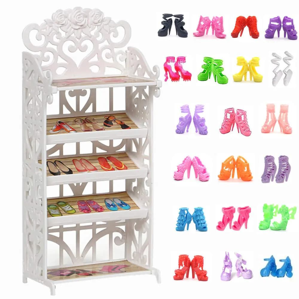 Doll Shoe Rack With Twenty Assorted Pairs
