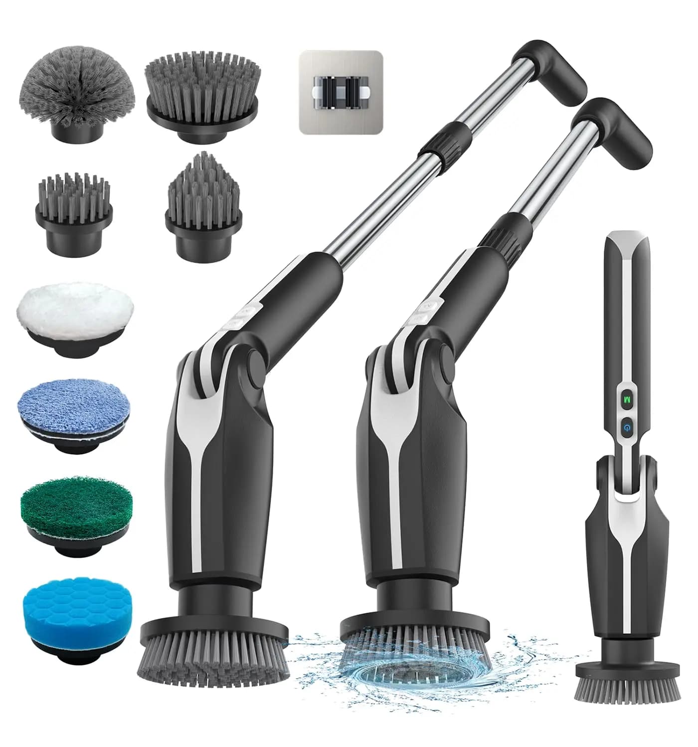 Leebein Electric Spin Scrubber 2024 New Electric Scrubber with 4 Adjustable Angles and 8 Brush Heads Shower Scrubber with Long Handle & Remote Control Cleaning Brush for Bathroom Tub Floor(Black)