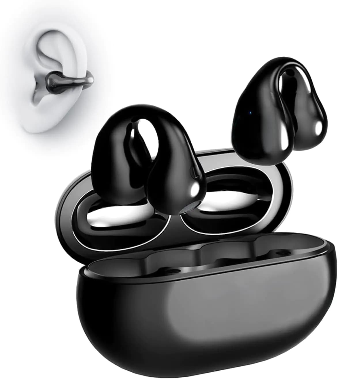 UItrapods Wireless Ear Clip Bone Conduction Earbuds Open-Ear Headphones Clip-on Sports Wireless Earbuds Waterproof External Headphones (Black-ULT)