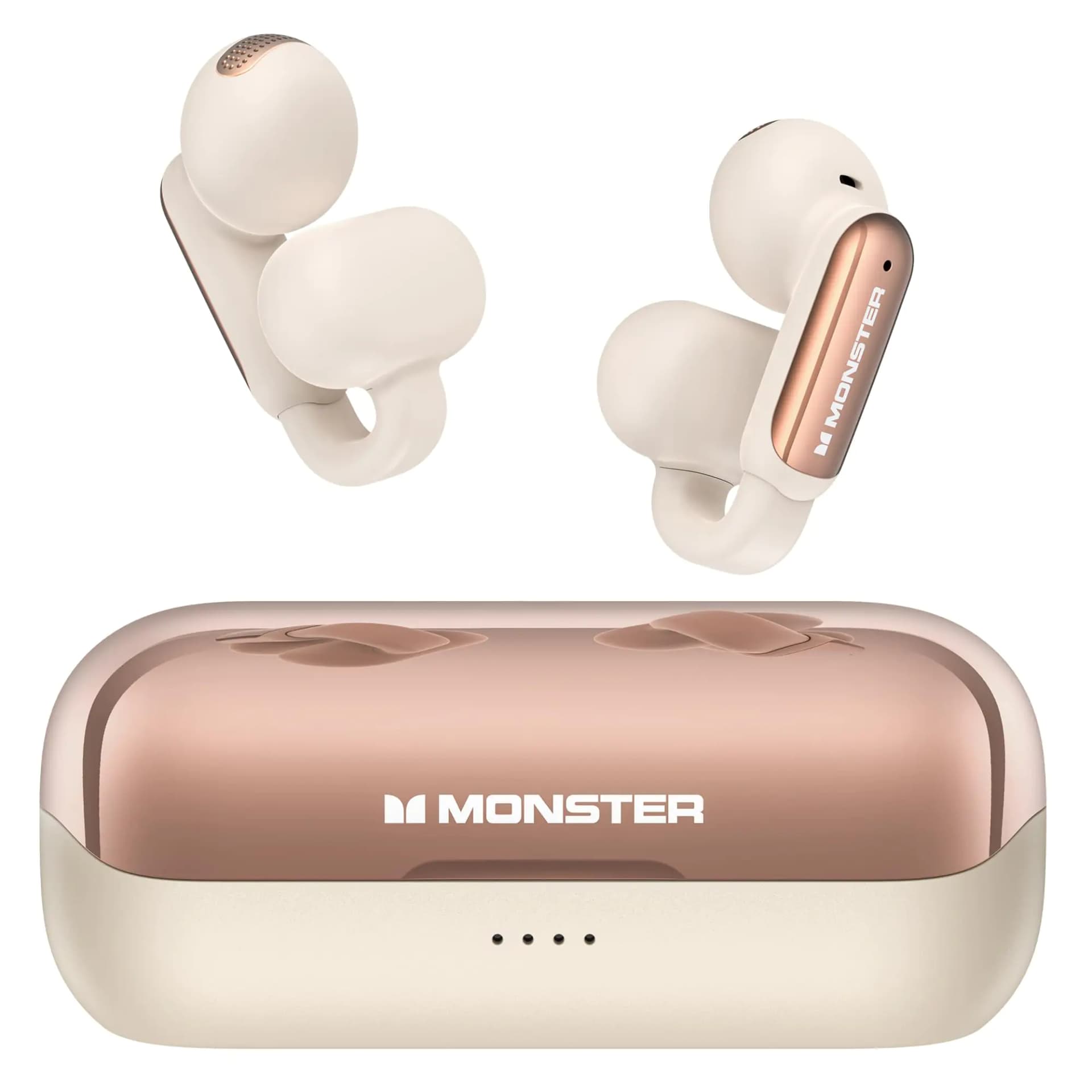 Monster Open AC601 Wireless Earbuds Crystal Clear Call USB-C Charging Bluetooth 5.4 Open Earbuds with ENC IPX5 Waterproof Wireless Clip-on Earbuds 32H Playtime Earbuds (White)