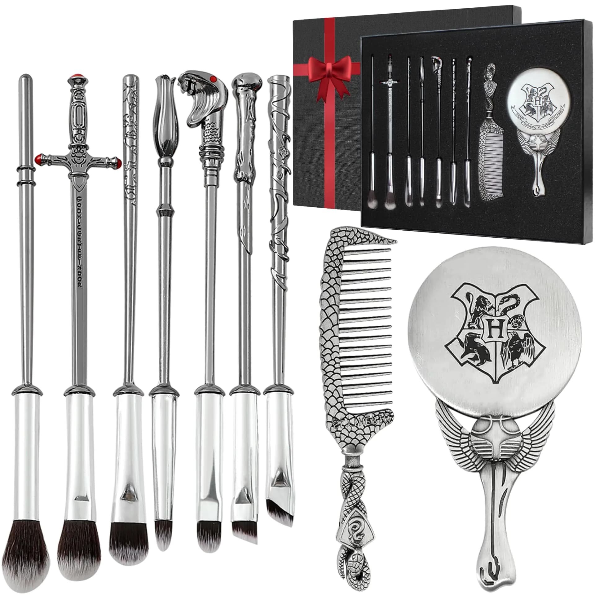Potter Makeup Brushes Harry Gifts Comb Mirror with Gift Box for Eyeshadow Eyebrows Eyeliner Lips Concealer Contouring Highlighter Blending Wizard Wand Makeup Brushes Set