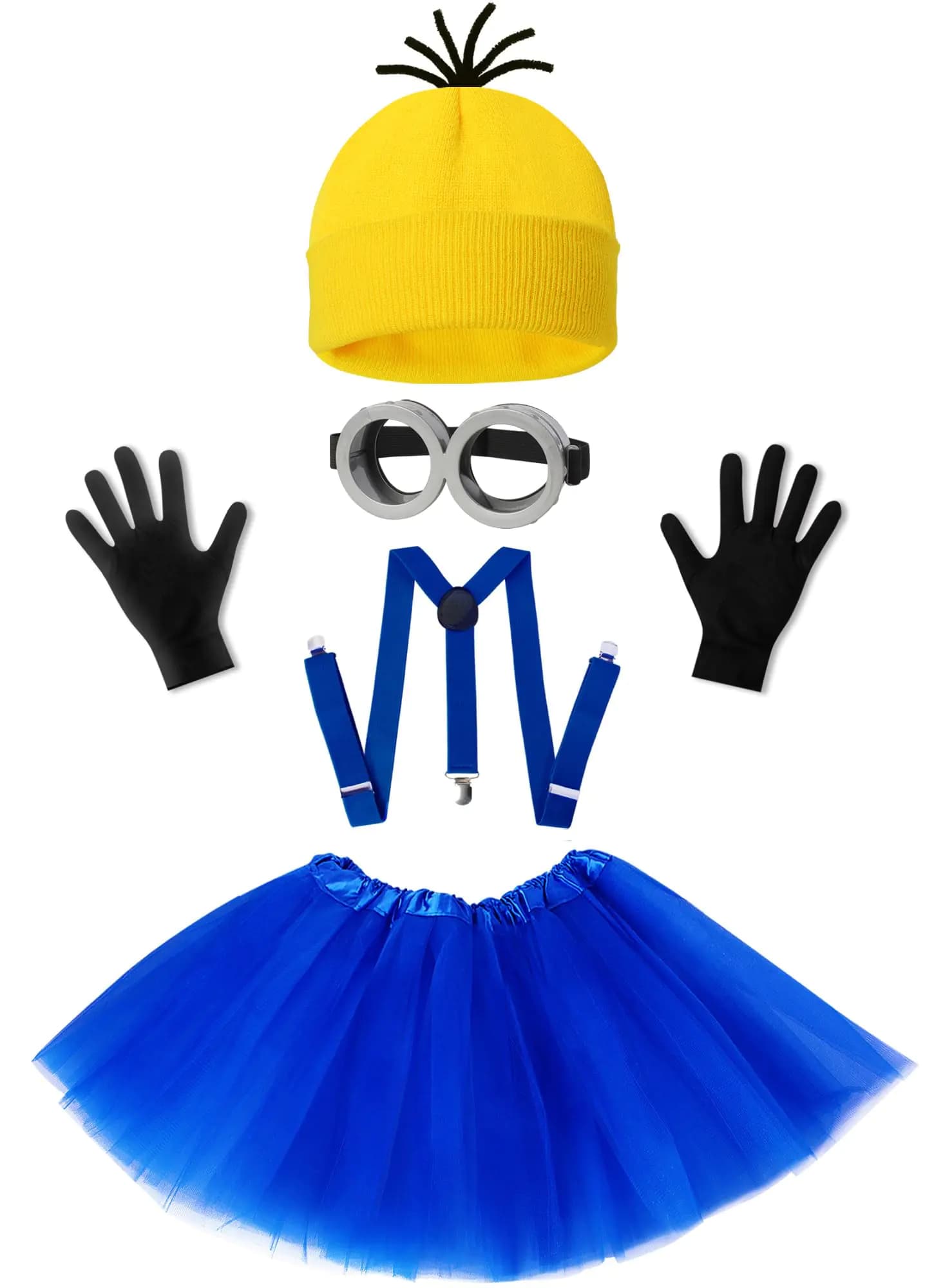 WISHTEN 5 PCS Halloween Costume for Kids GirlsGoggles/Beanie/Tutu Skirt/Suspenders/Gloves Halloween Costume Accessories