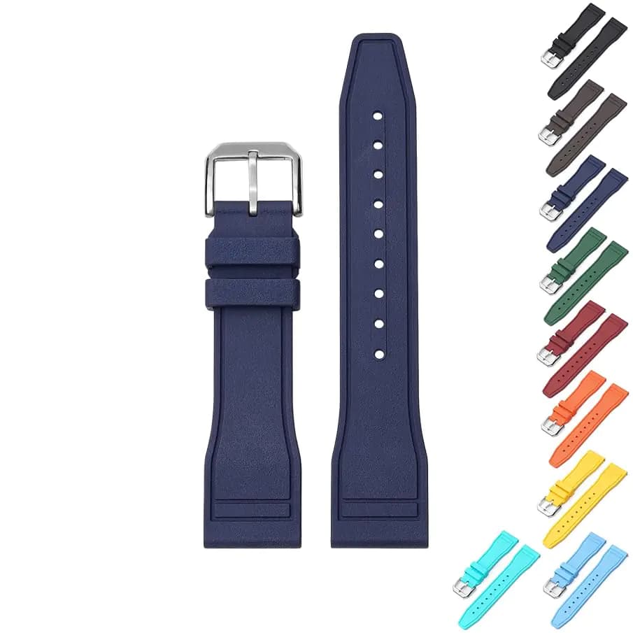 Quick Release Rubber Band For IWC Pilot Portuguese Watches Replacement Watch Band With Buckle For IWC Schaffhausen Pilot Watches FKM Rubber Watch Strap - Multiple Colors (20mm Navy Blue)