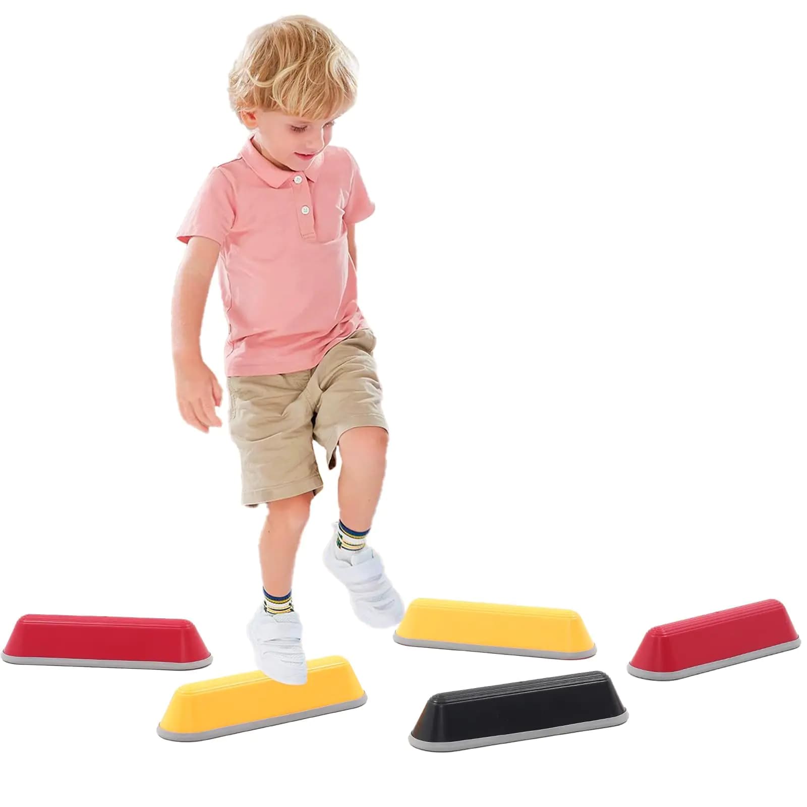 Stepping Stones for Kids 11pcs Anti-skidding Stepping Stones Set Balance Blocks Indoor & Outdoor Kids Fitness Equipment Promotes Balance Coordination & Strength (6 Pcs Red)