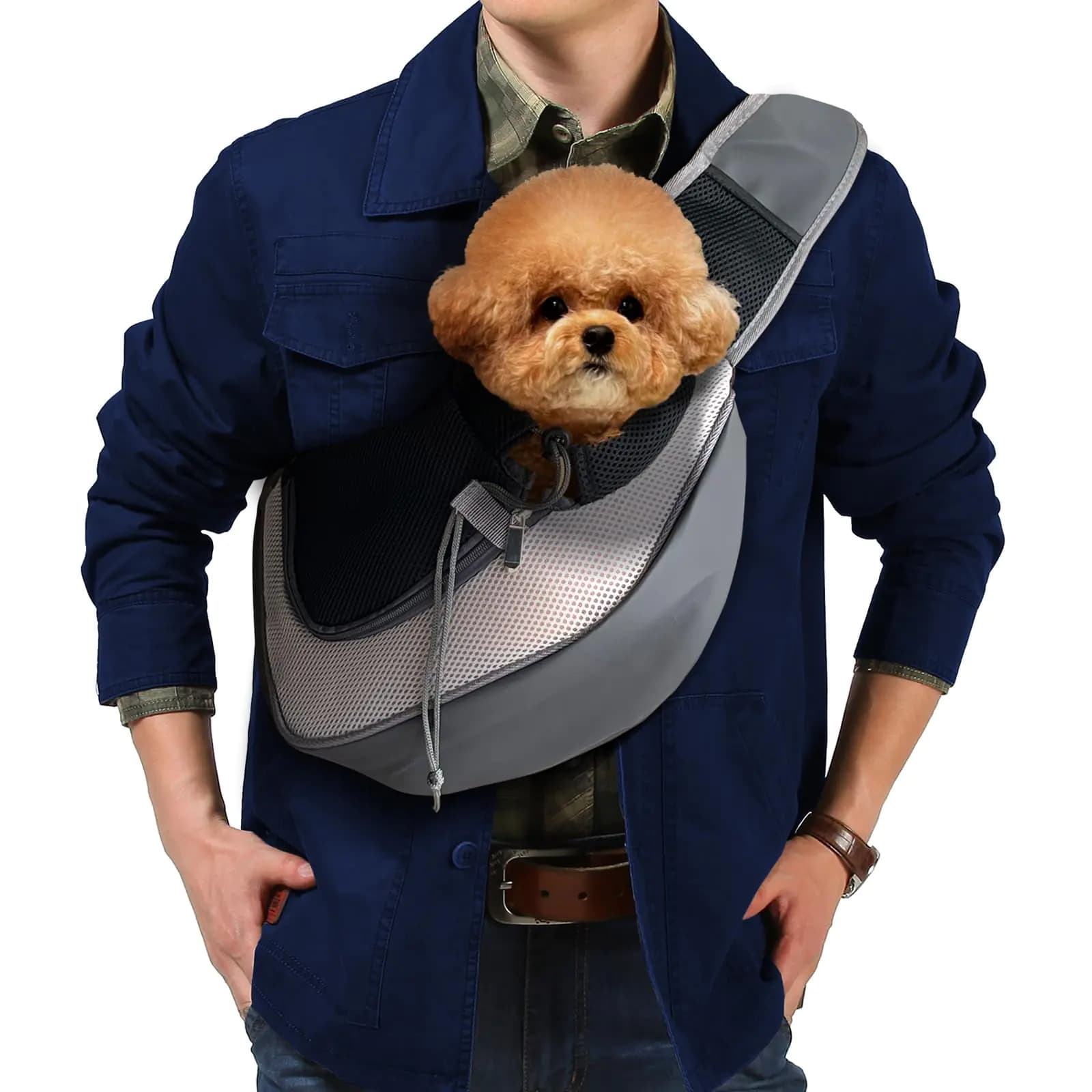 PUCEWMY Pet Dog Sling Carrier Puppy Travel Outdoor Cat Carrying Bag Accessories and Cat Supplies Hands Free Pet Backpack Bag Large Grey