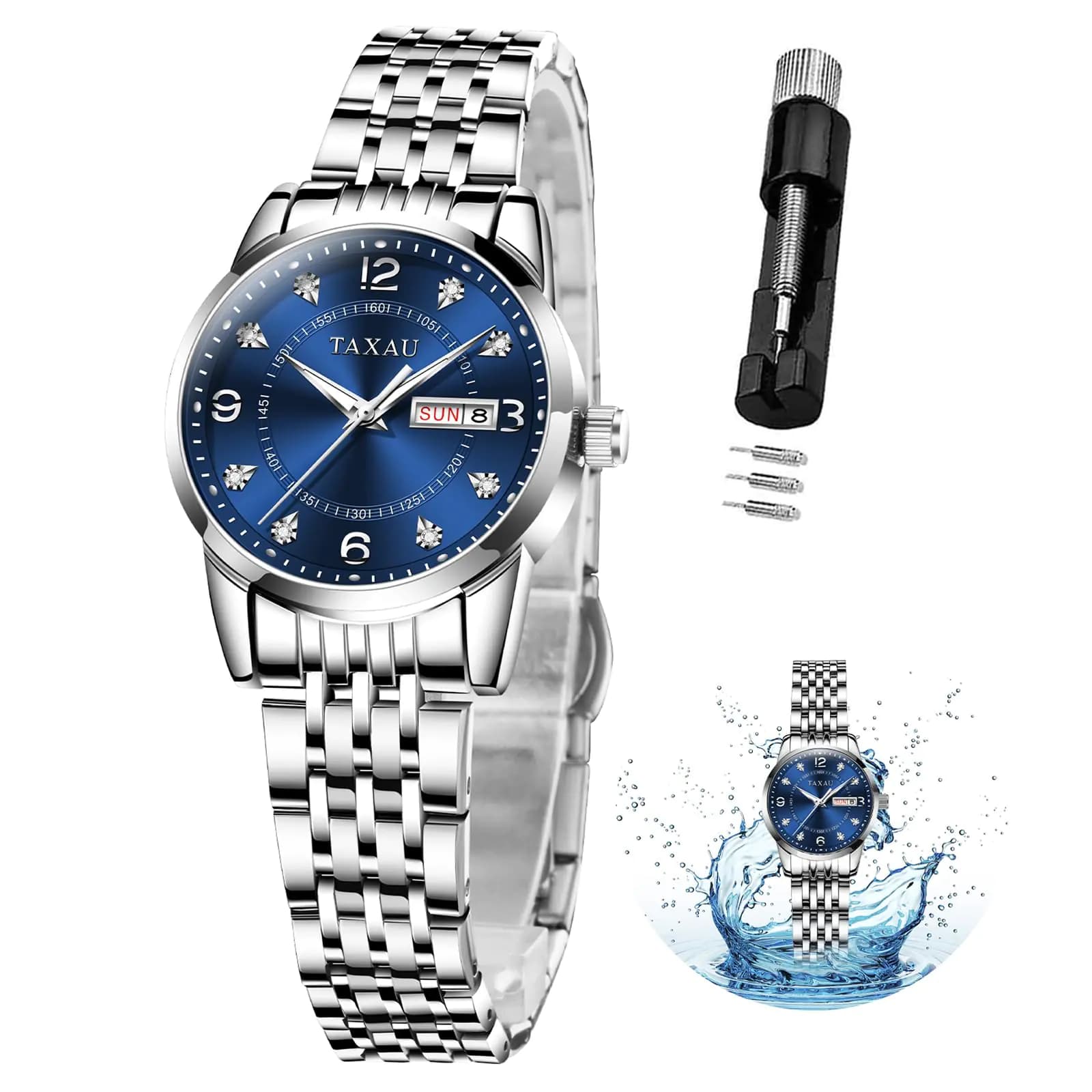 Blue Stainless Steel Waterproof Women's Watch