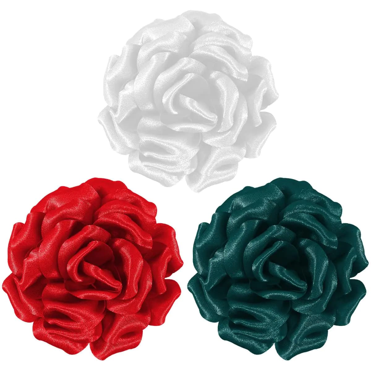 3 Pcs Rose Flower Brooches and Pins for Women 4.3 inches Elegant Flower Pins | Flower Clips for Women | Flower Brooches for Women Dress Hat Pins (White&Red&Dark Green Combo)