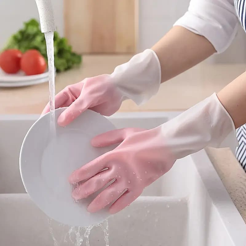 1 Pair of Kitchen Cleaning Gloves with Scrubber Tools