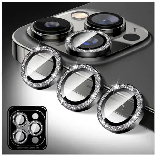 Kucheed Bling Camera Lens Protector for iPhone 12 Pro Glitter 9H Tempered Glass Camera Cover Film Stickers Automatic Alignment Individual Metal Rings Phone Accessories