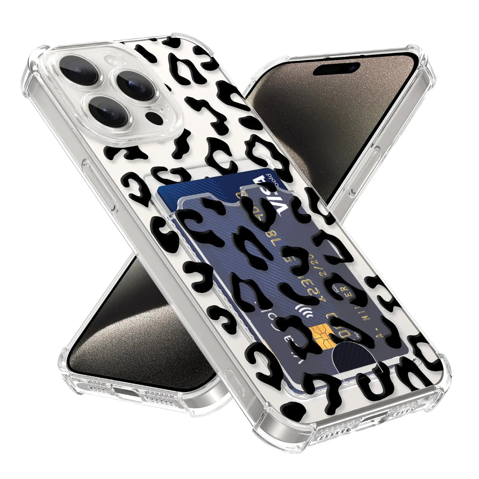 AIGOMARA Phone Case Compatible with iPhone 15 Pro Max with Card Slot Clear Shockproof Phone Case