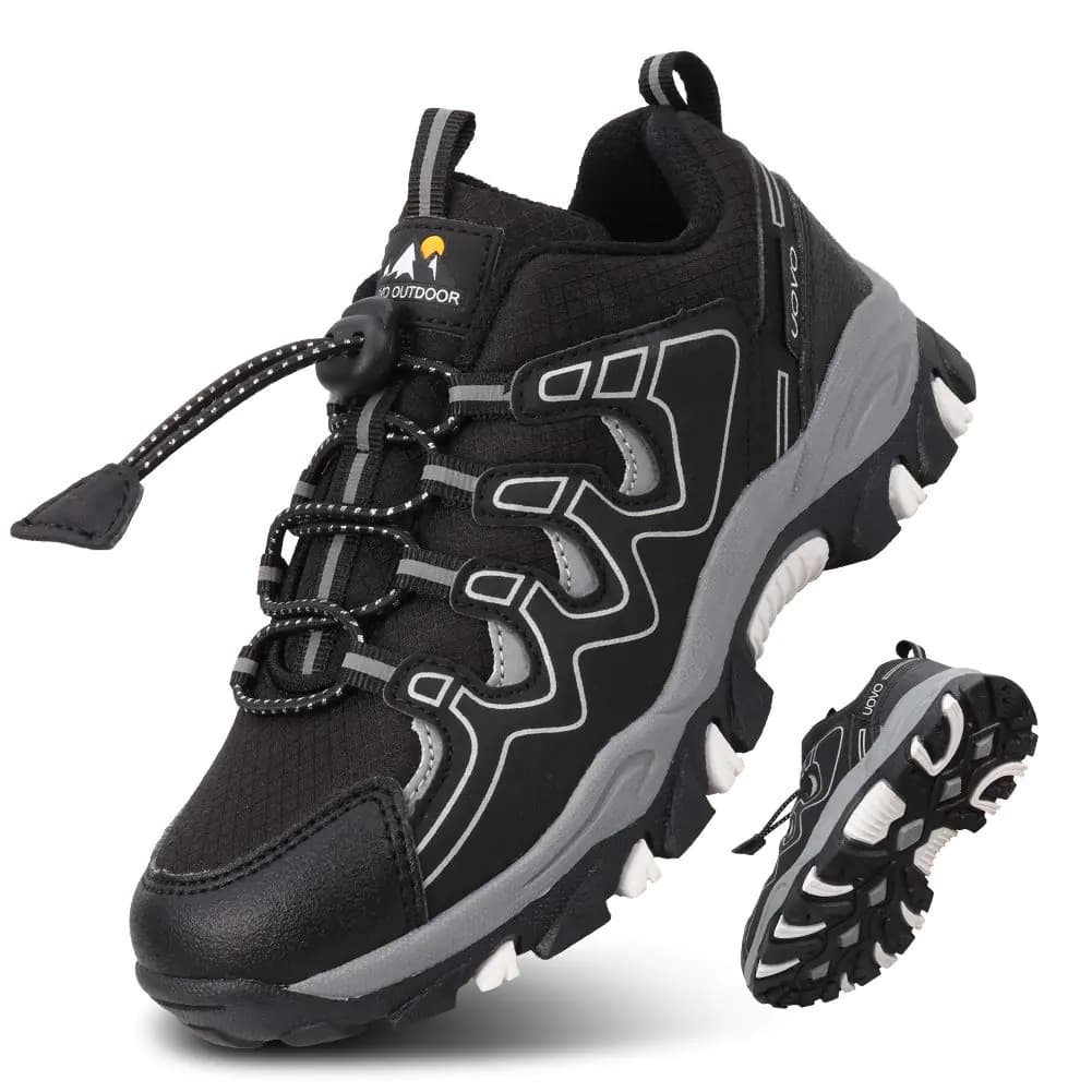 Eggseed Boys Shoes Boys Sneakers Light Weight Outdoor Shoes Non-Slip Boys Water Resistant Hiking Shoes Rubber Children Casual Shoes Breathable FitnessBig Kids Shoes Size 7 Black Silver