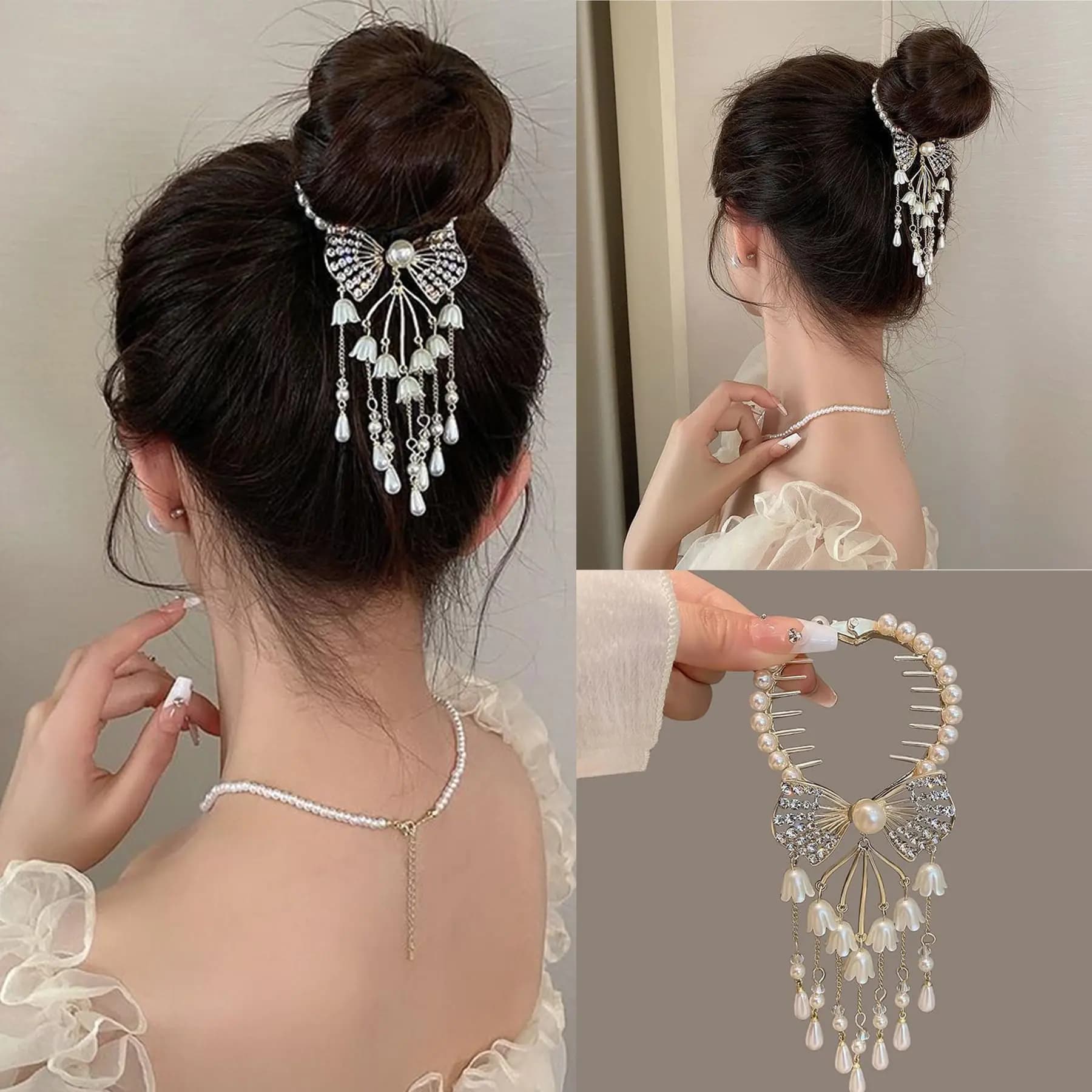 Hair Claws Clip Flower Bow Ponytail Pearl Hairpins Hair Barrette Hair Accessories for Women Girls #6